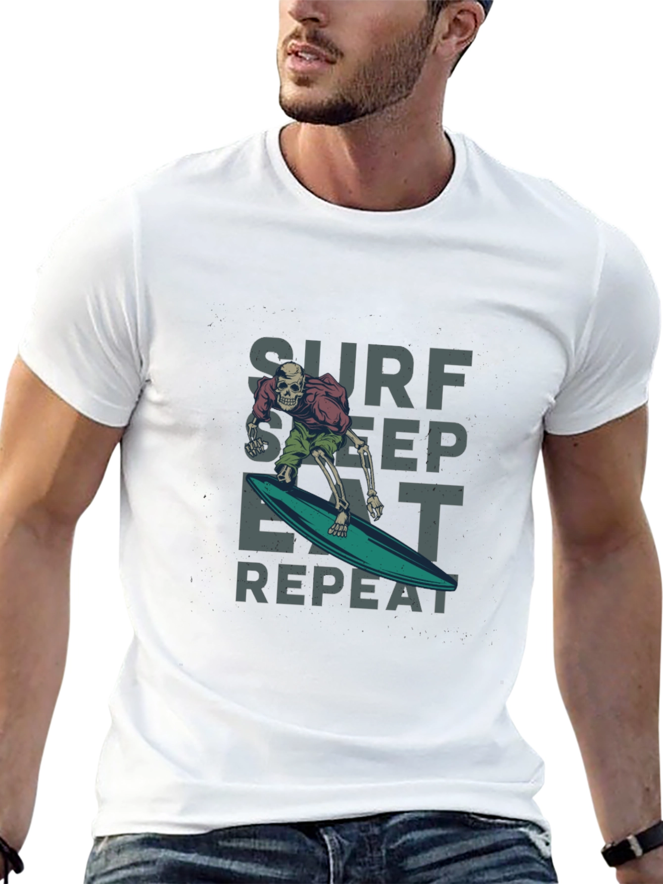 Surf Sleep Eat Repeat Black Graphic Tee