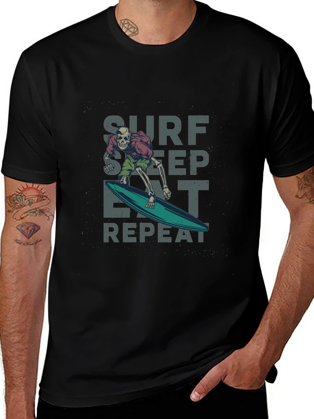 Surf Sleep Eat Repeat Black Graphic Tee