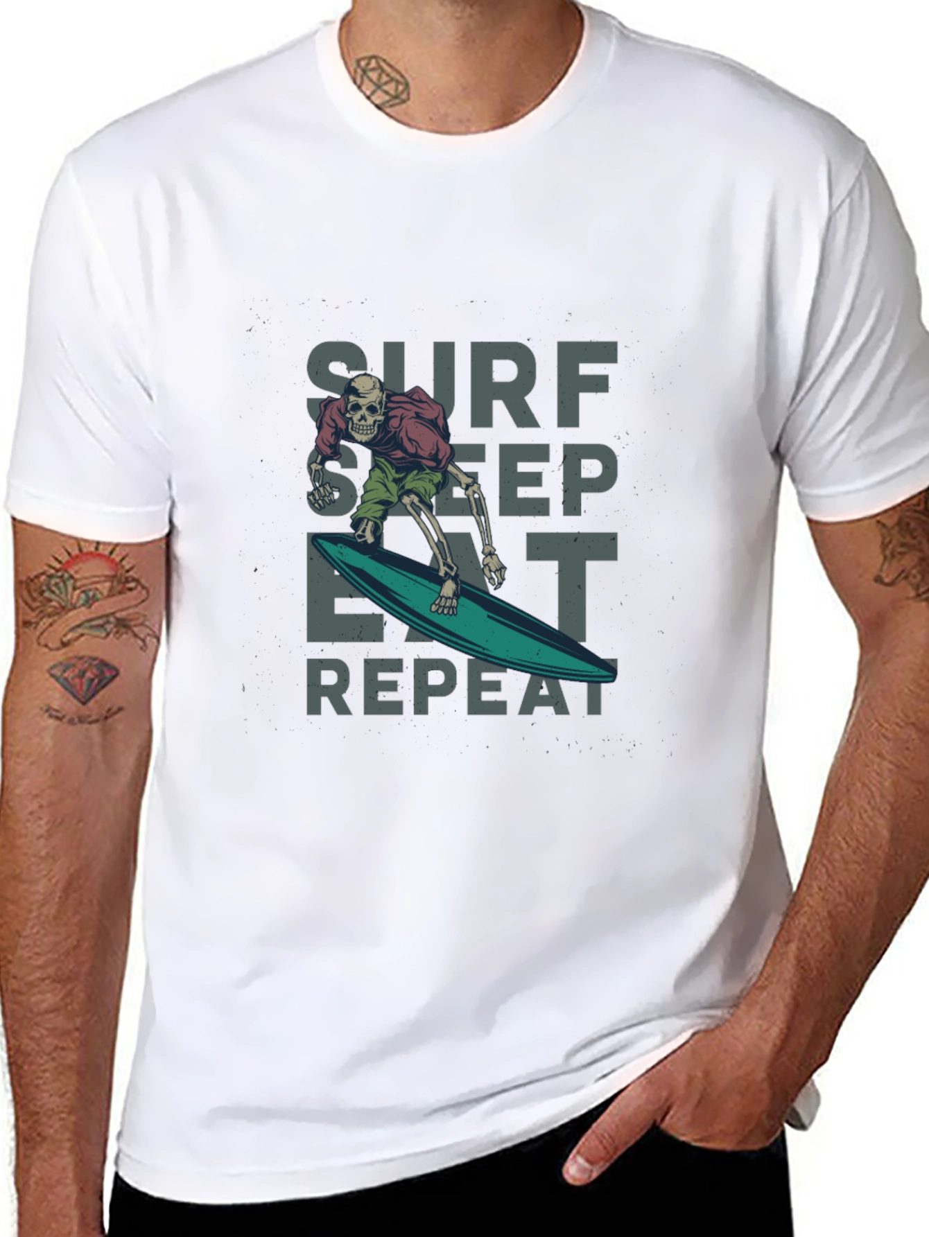 Surf Sleep Eat Repeat Black Graphic Tee