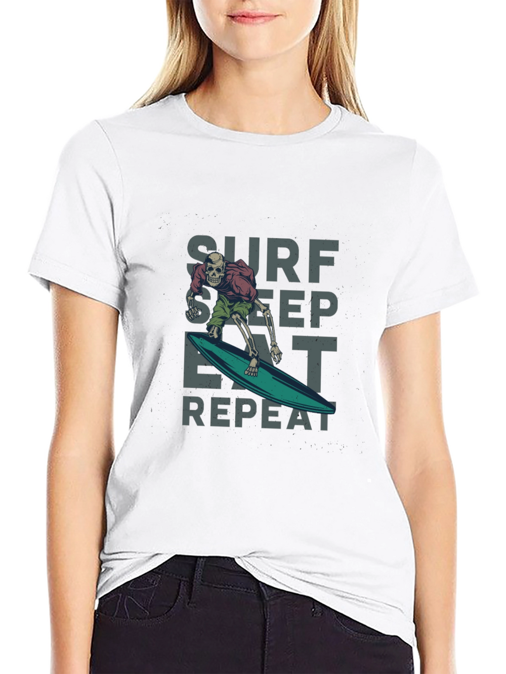 Surf Sleep Eat Repeat Black Graphic Tee