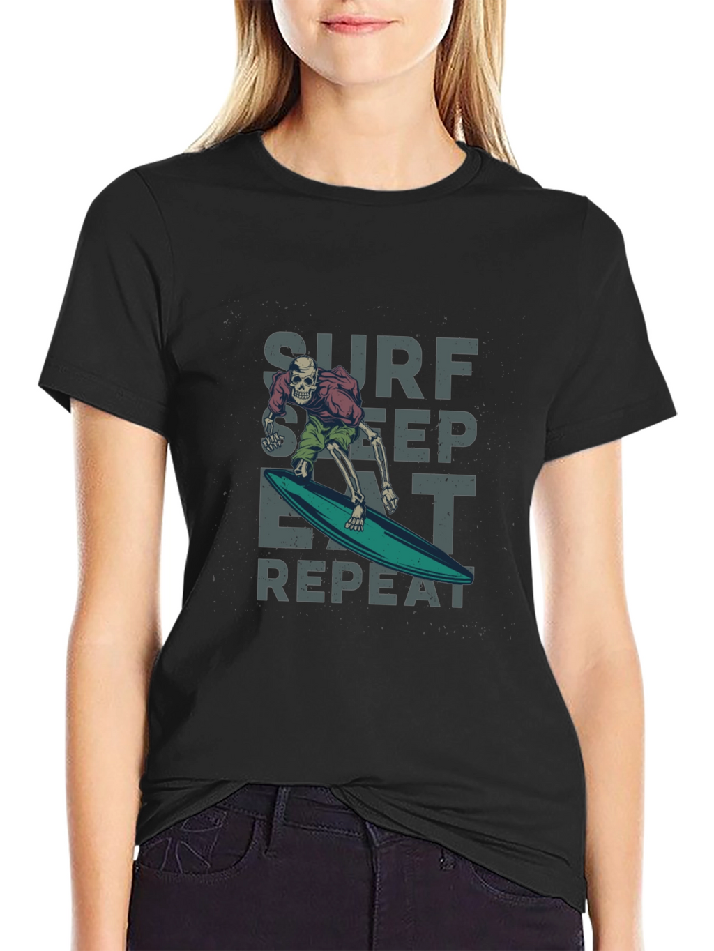 Surf Sleep Eat Repeat Black Graphic Tee
