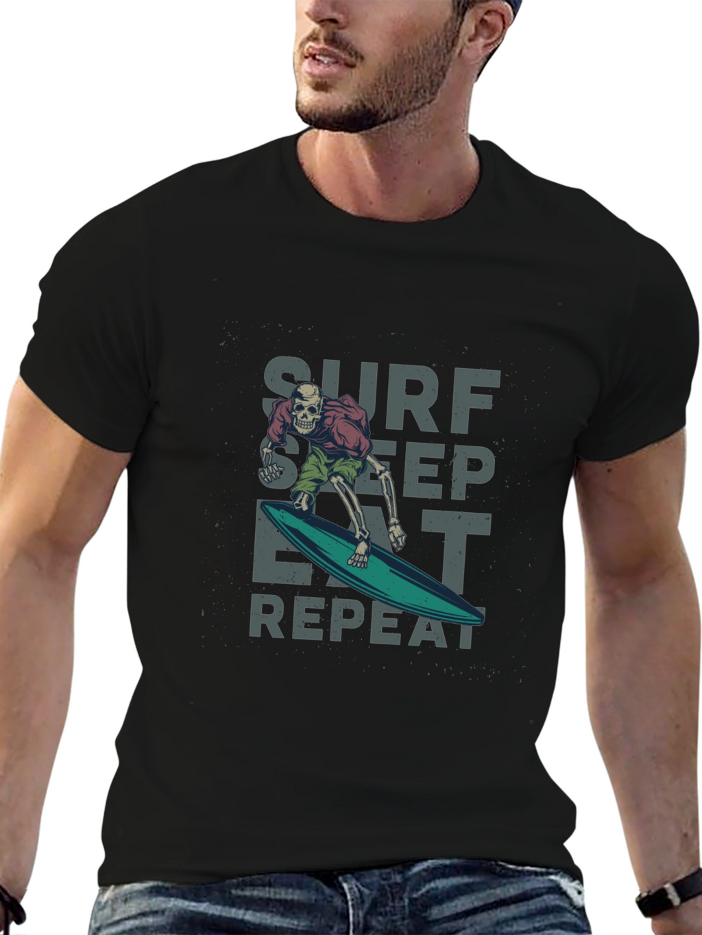 Surf Sleep Eat Repeat Black Graphic Tee