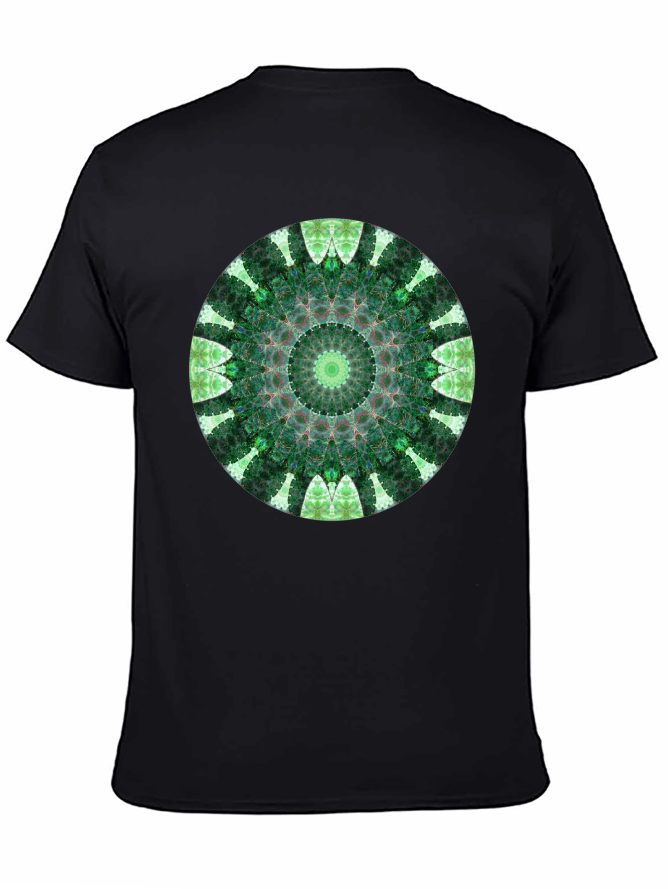 Green Mandala Graphic Black T-Shirt