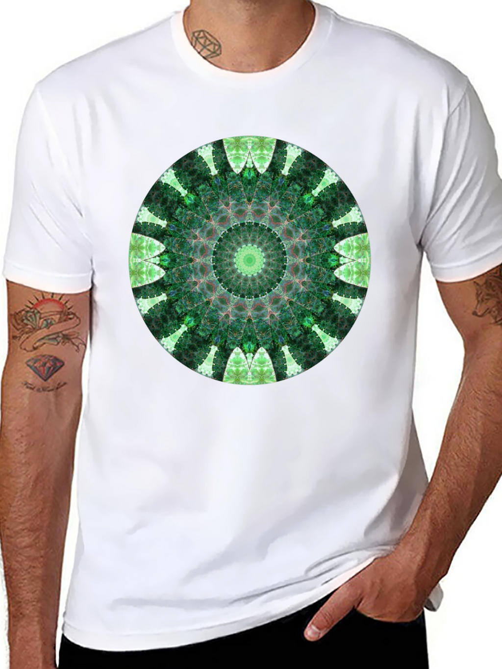 Green Mandala Graphic Black T-Shirt
