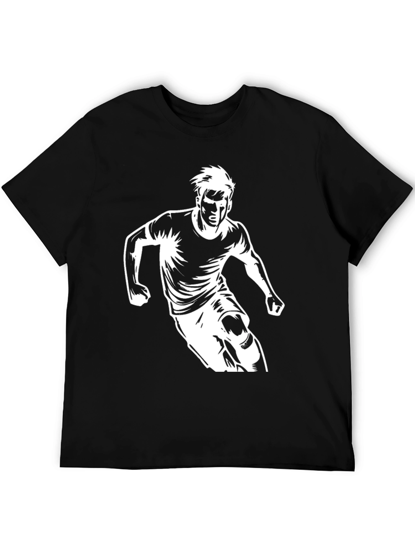 Graphic Tee - Soccer Player Design - Casual Black Shirt
