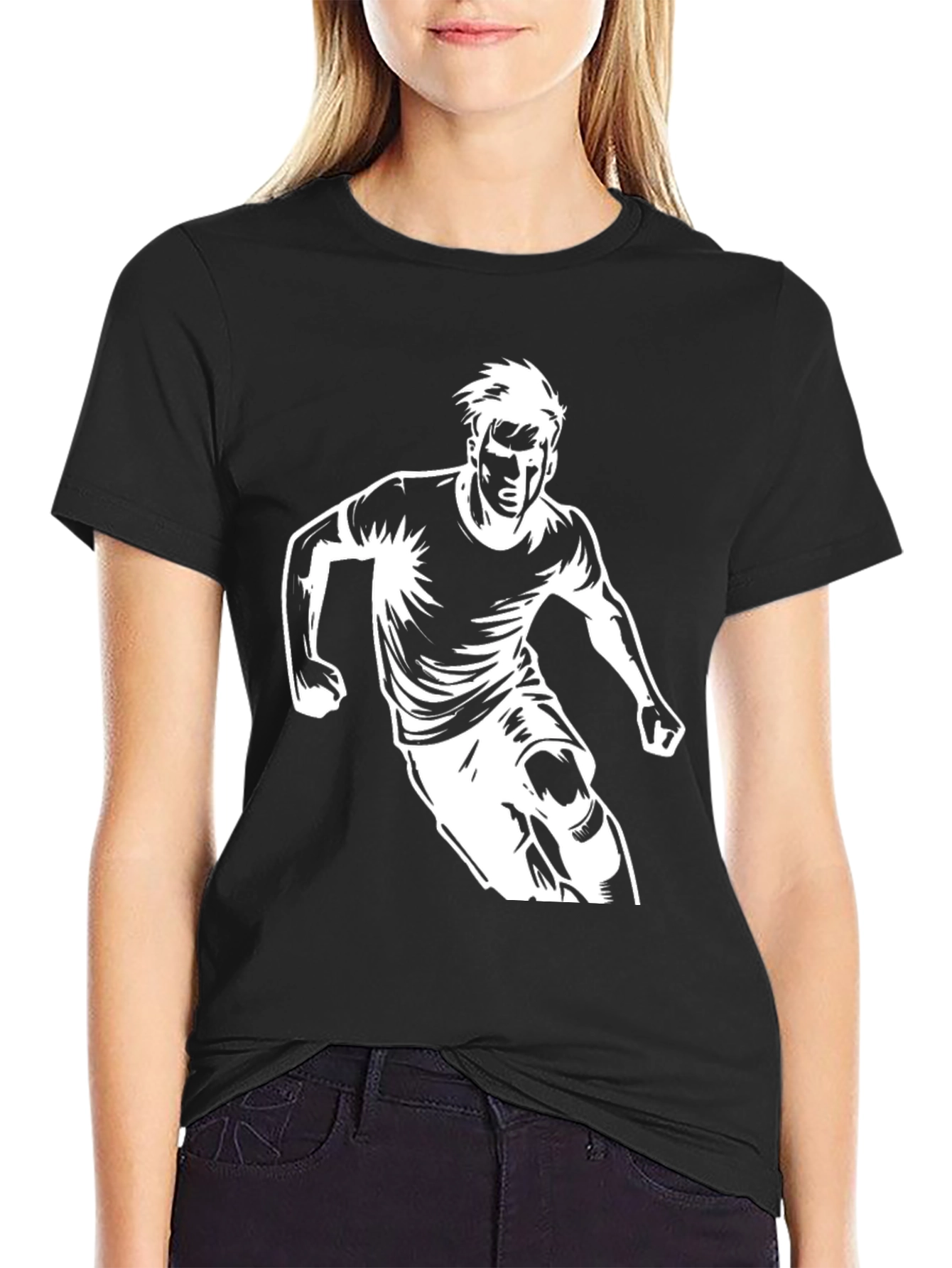 Graphic Tee - Soccer Player Design - Casual Black Shirt