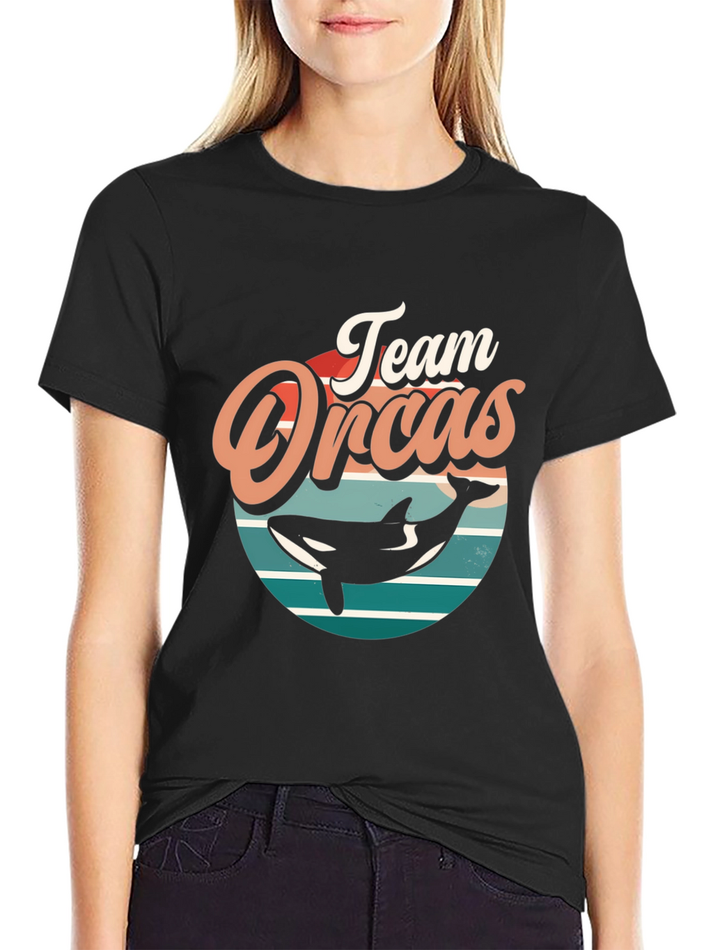Team Orcas Black T-Shirt - Retro Style