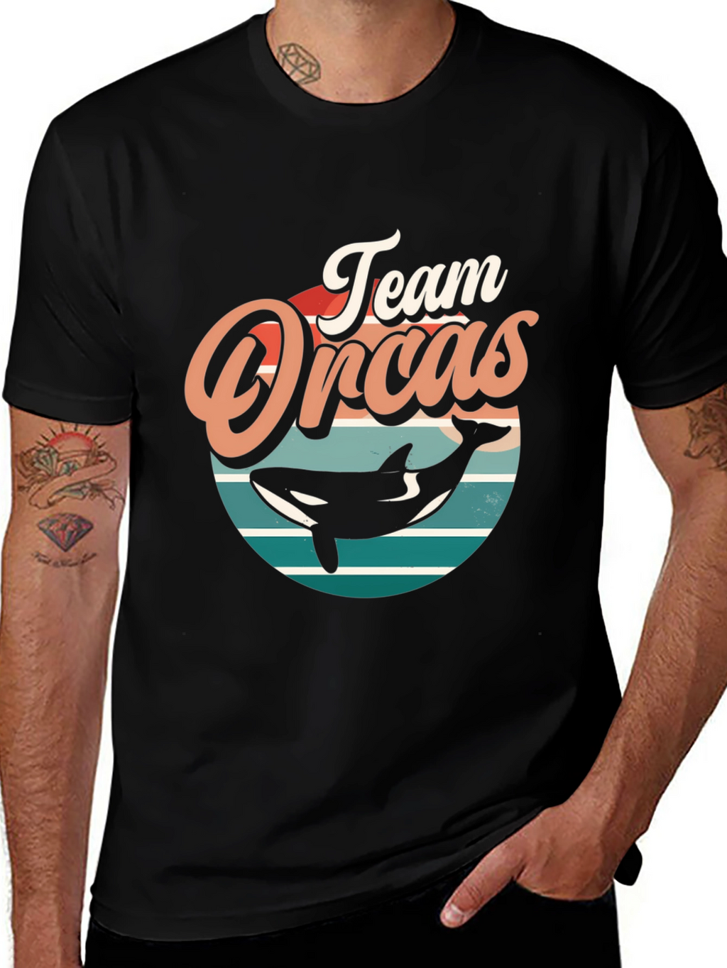 Team Orcas Black T-Shirt - Retro Style