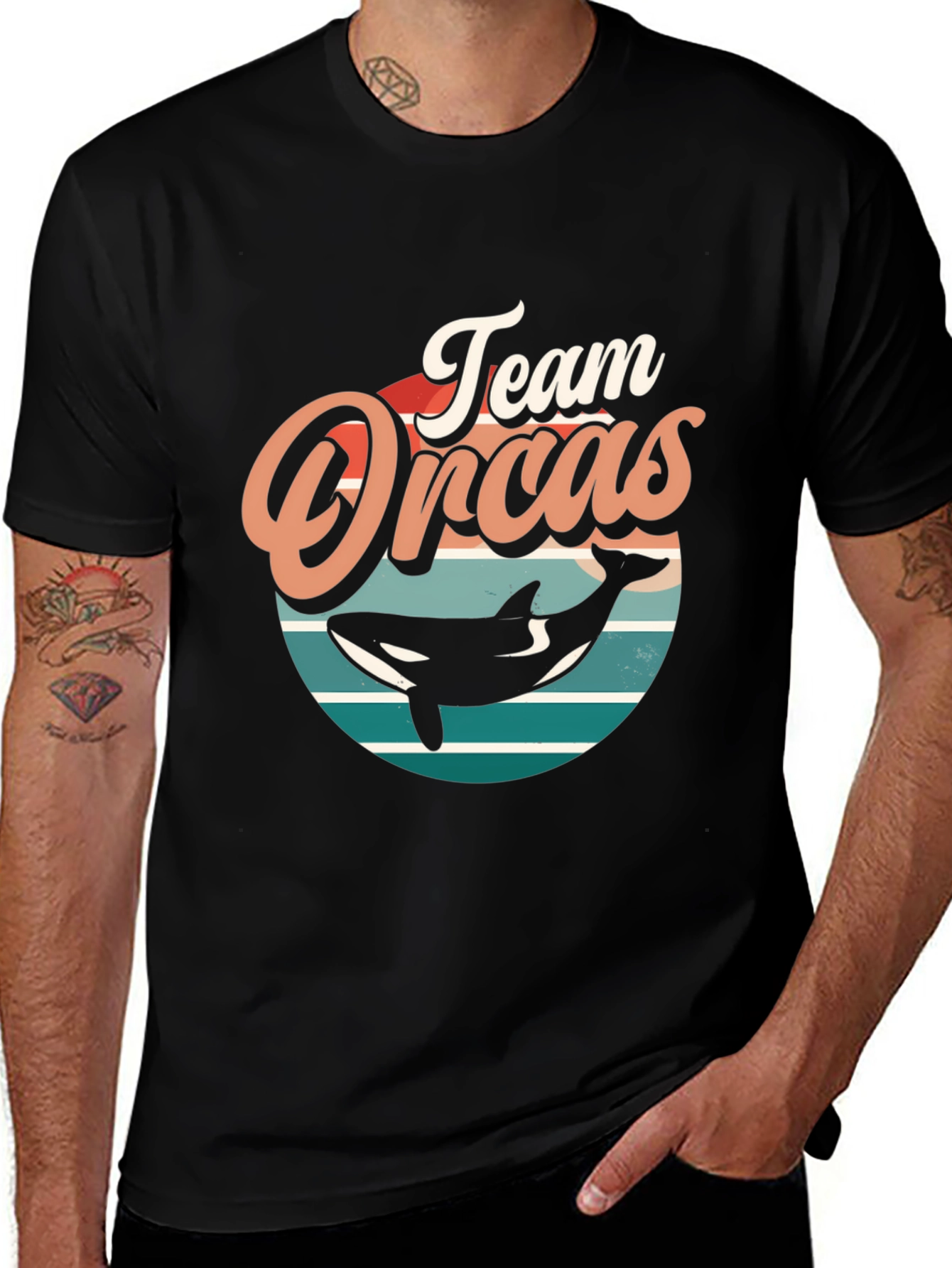 Team Orcas Black T-Shirt - Retro Style