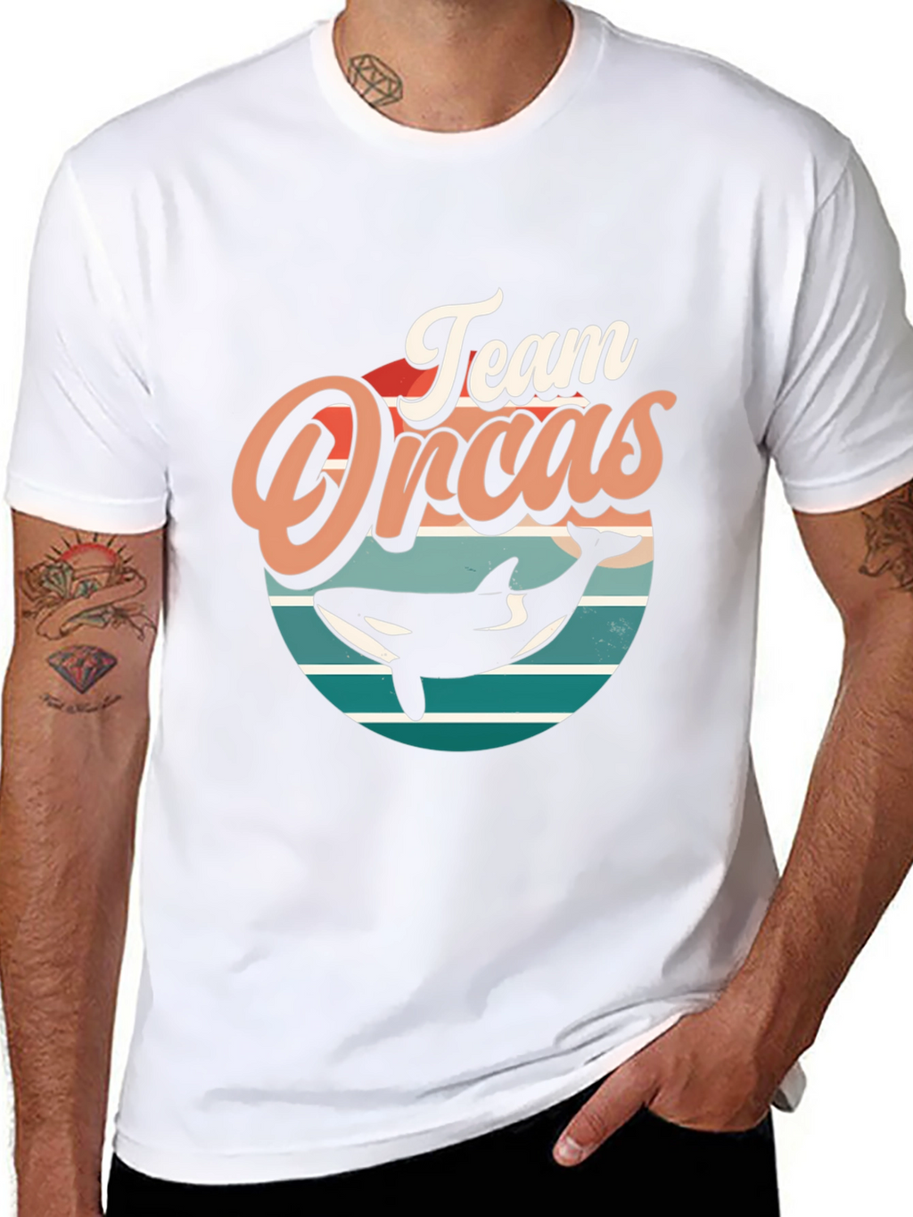 Team Orcas Black T-Shirt - Retro Style