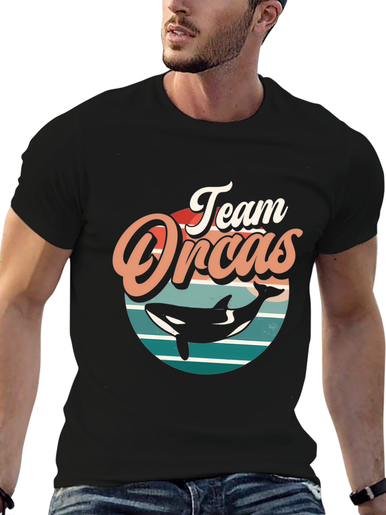 Team Orcas Black T-Shirt - Retro Style