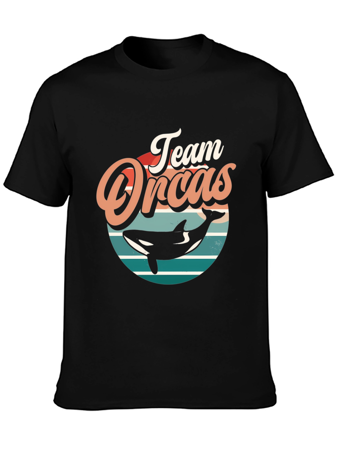 Team Orcas Black T-Shirt - Retro Style