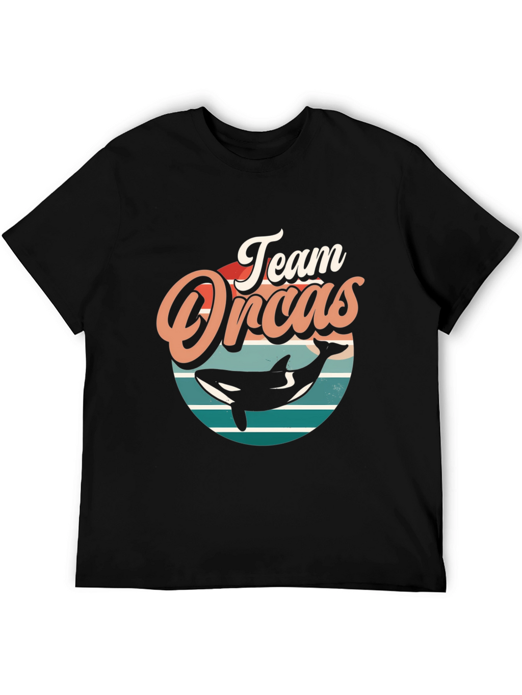 Team Orcas Black T-Shirt - Retro Style