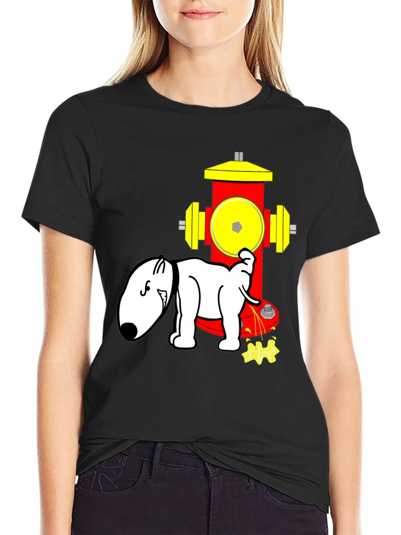 Dog Peeing on Fire Hydrant Novelty T-Shirt