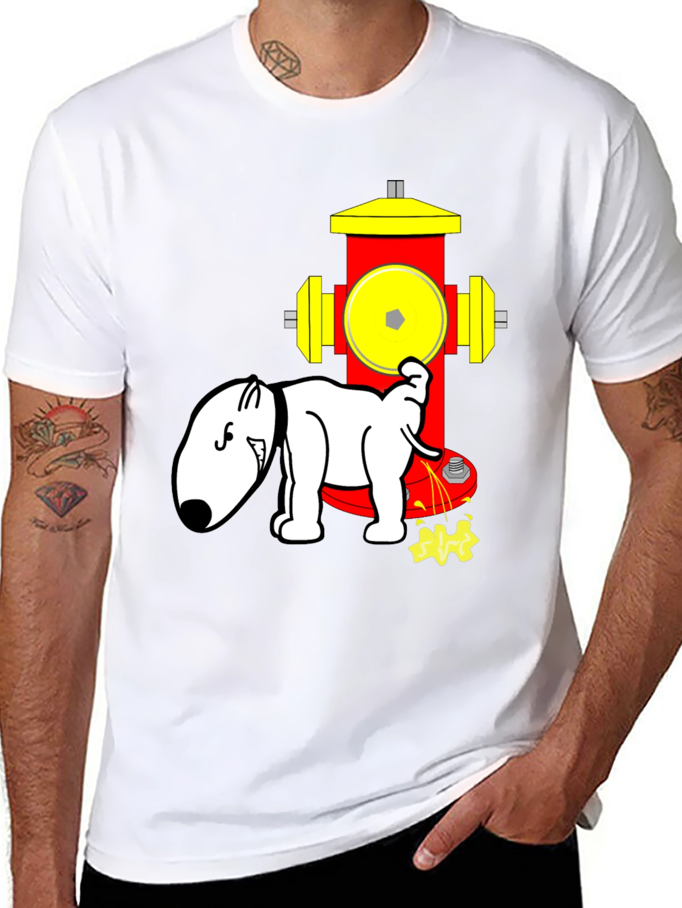 Dog Peeing on Fire Hydrant Novelty T-Shirt