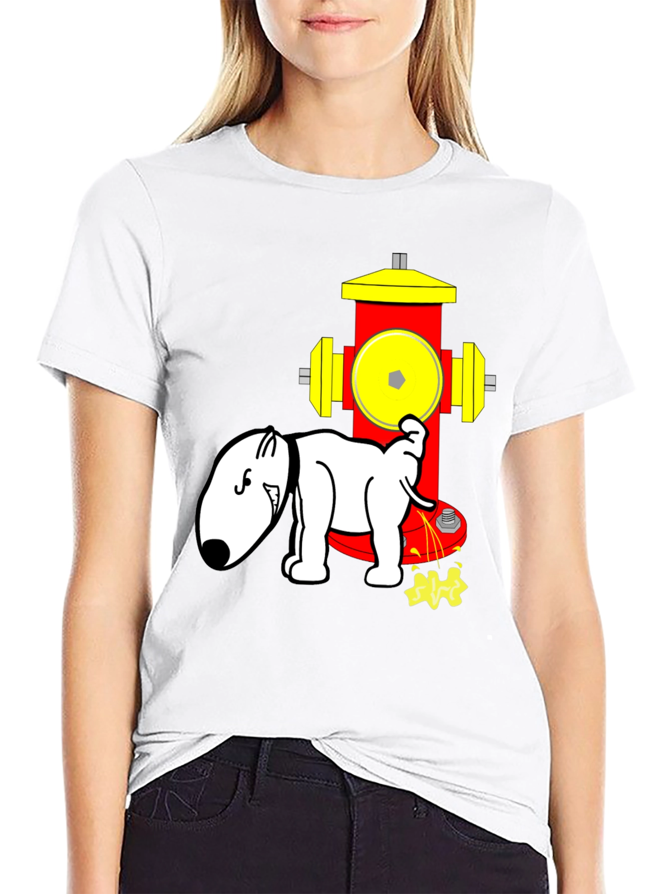 Dog Peeing on Fire Hydrant Novelty T-Shirt