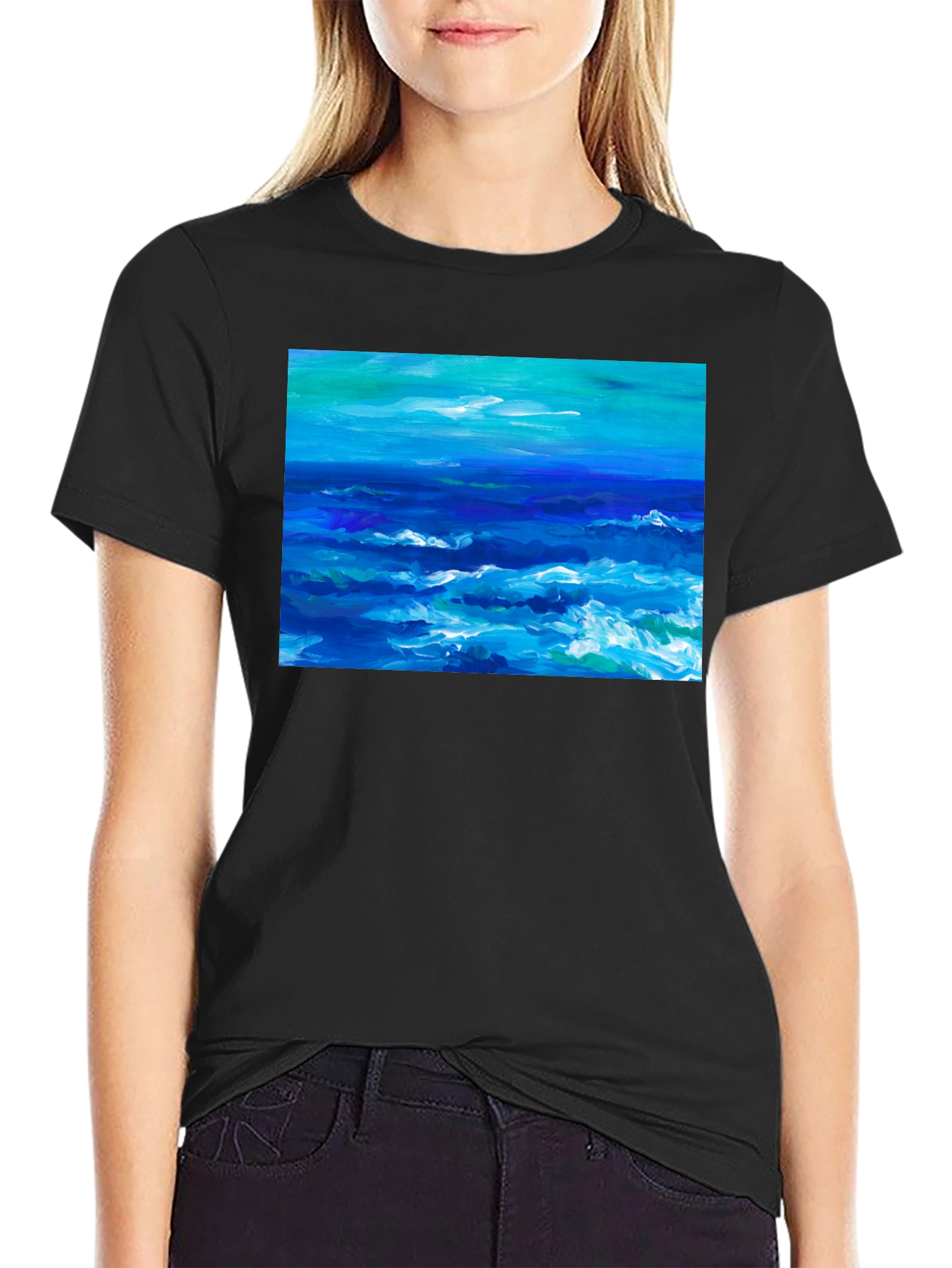 Ocean Wave Art Black T-Shirt