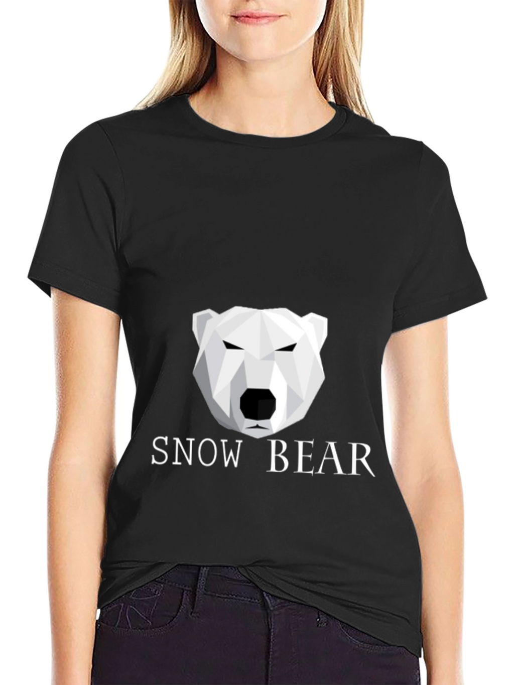 Geometric Polar Bear Black T-Shirt - Snow Bear Design