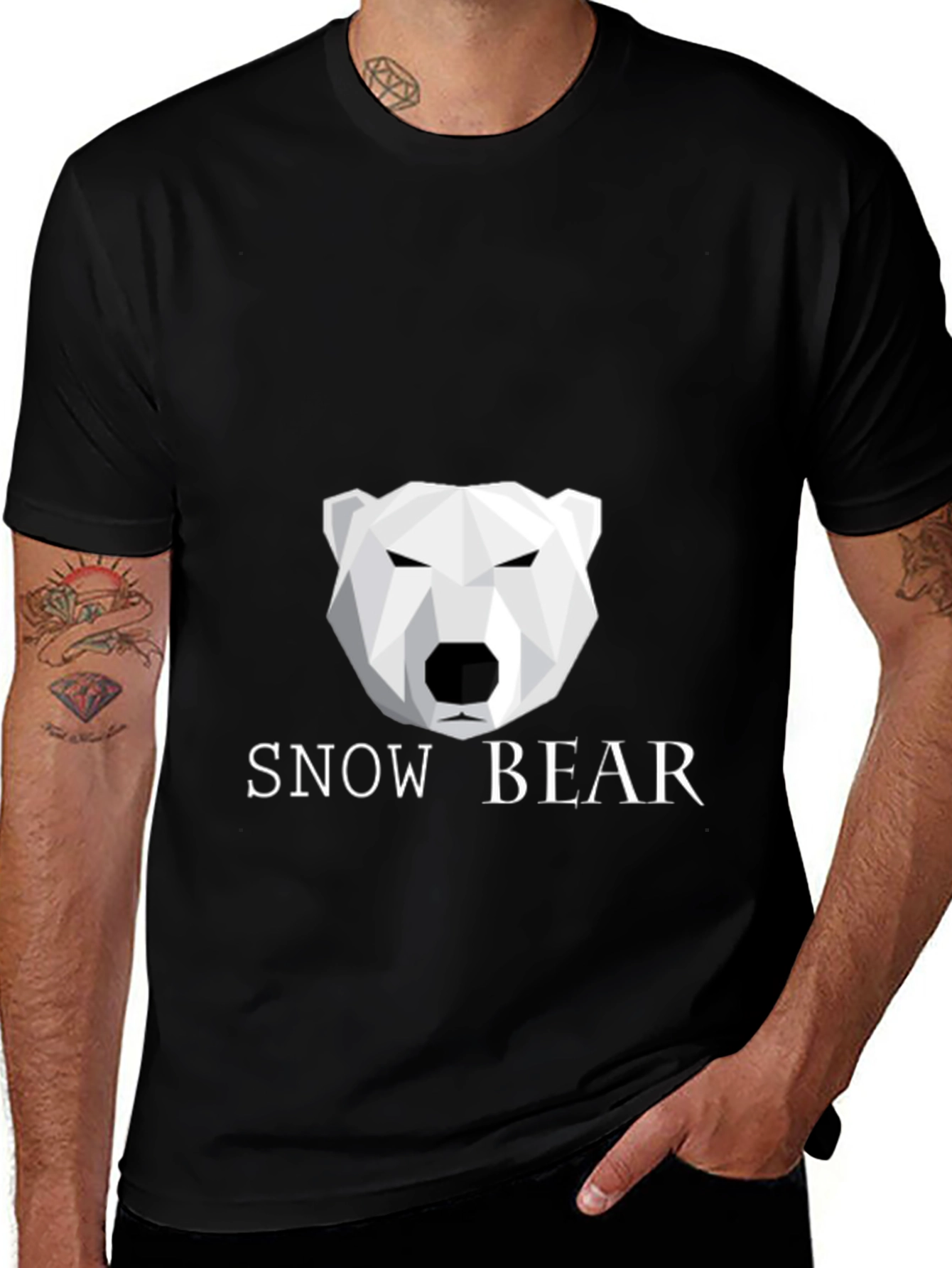 Geometric Polar Bear Black T-Shirt - Snow Bear Design