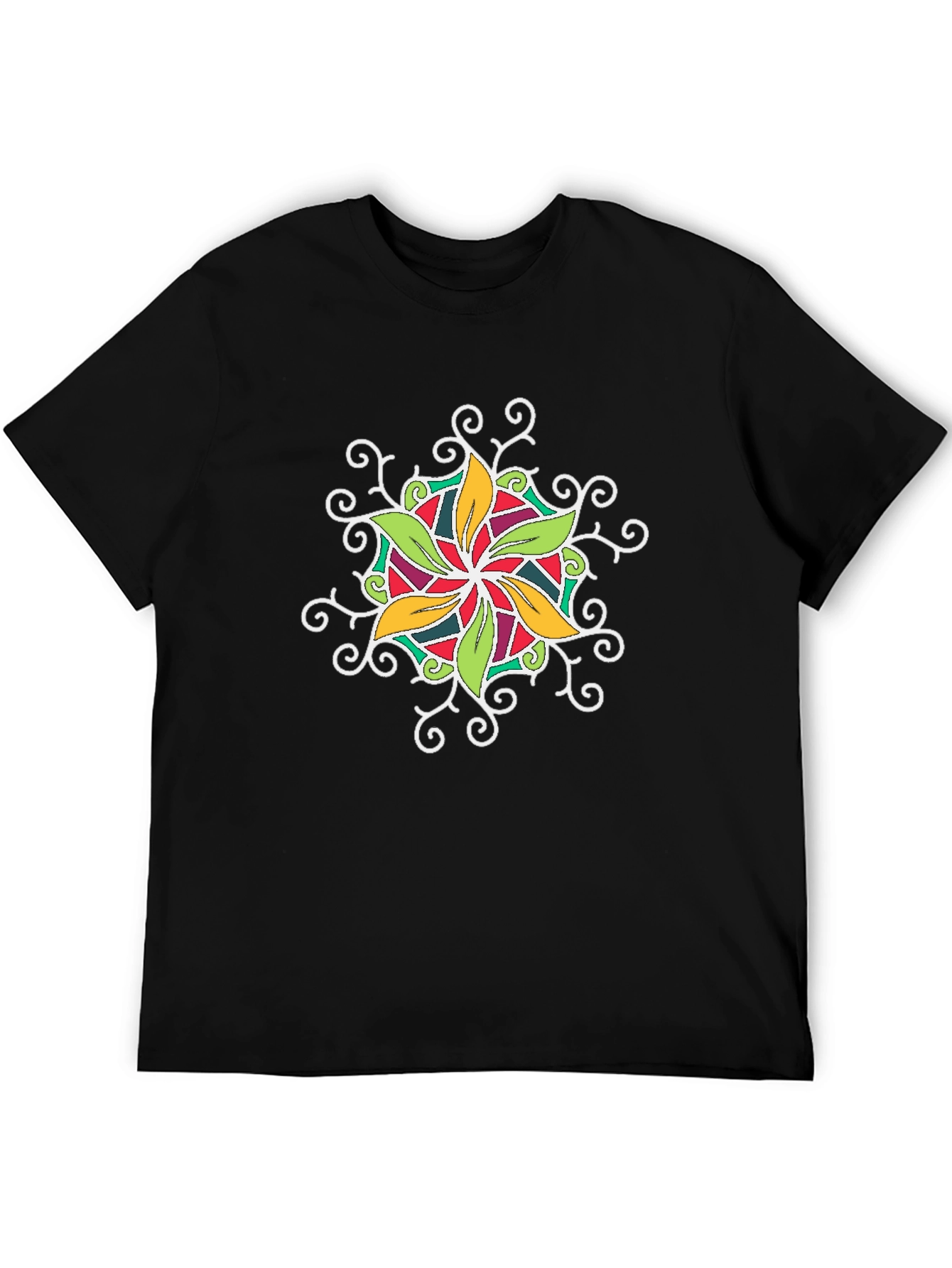 Black T-Shirt with Colorful Floral Mandala