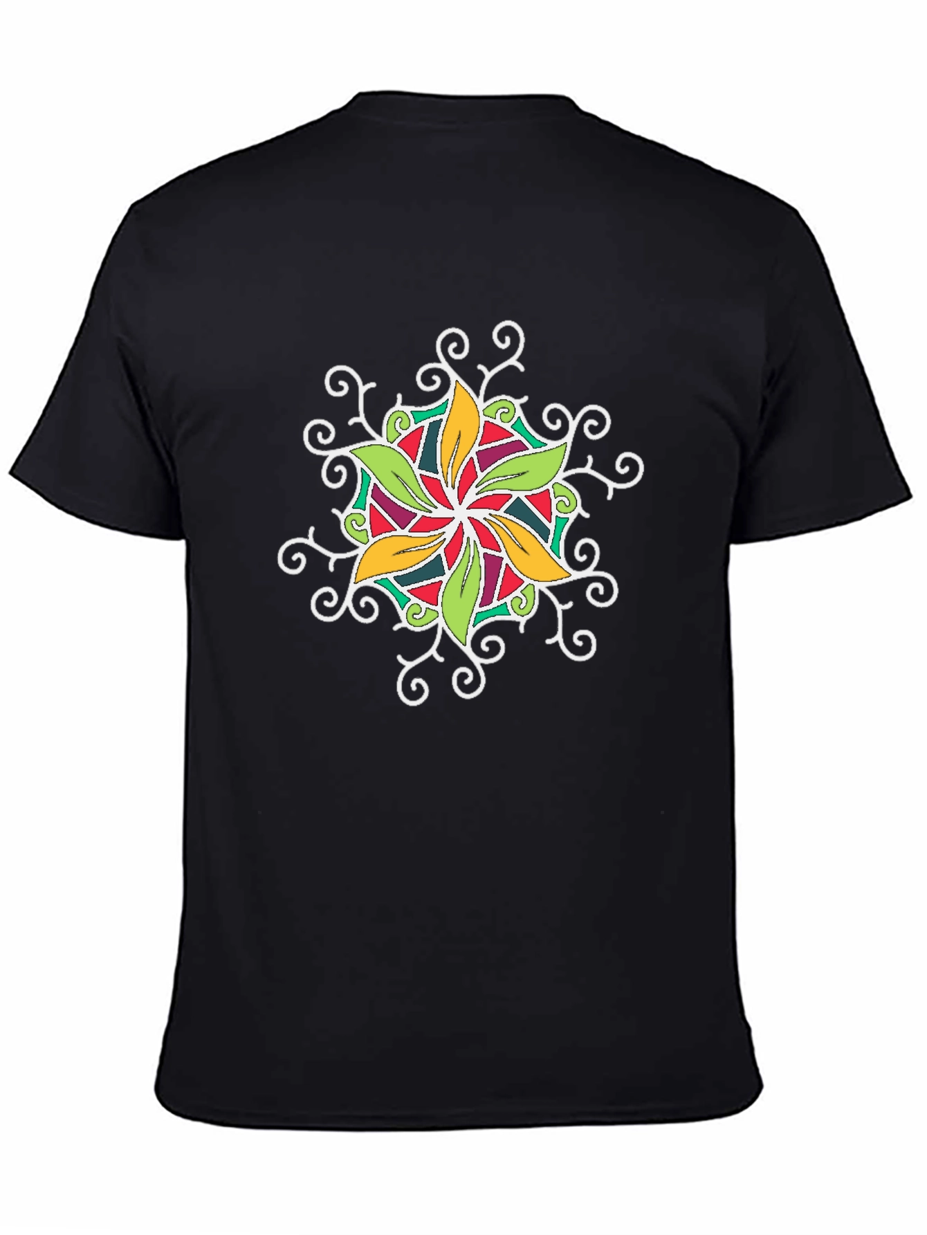 Black T-Shirt with Colorful Floral Mandala