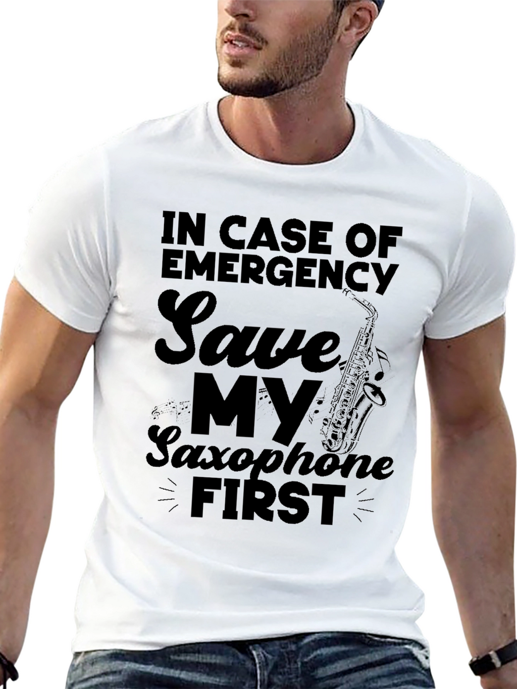 Emergency Saxophone First - Novelty Graphic Tee
