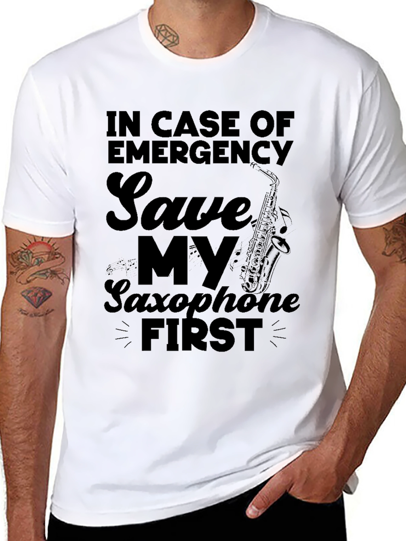 Emergency Saxophone First - Novelty Graphic Tee