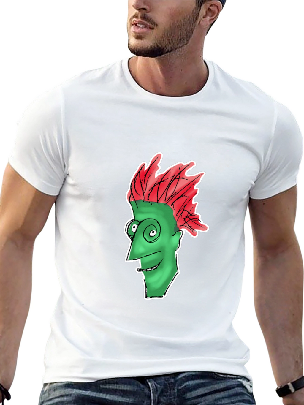 Funny Green Face Graphic Black T-Shirt