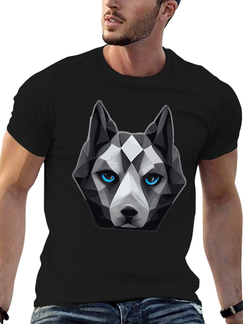 Geometric Husky Graphic Tee - Unique Dog Lover Design