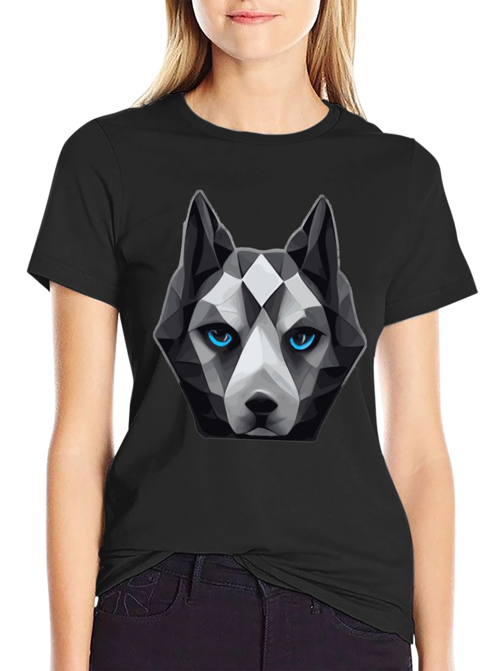 Geometric Husky Graphic Tee - Unique Dog Lover Design