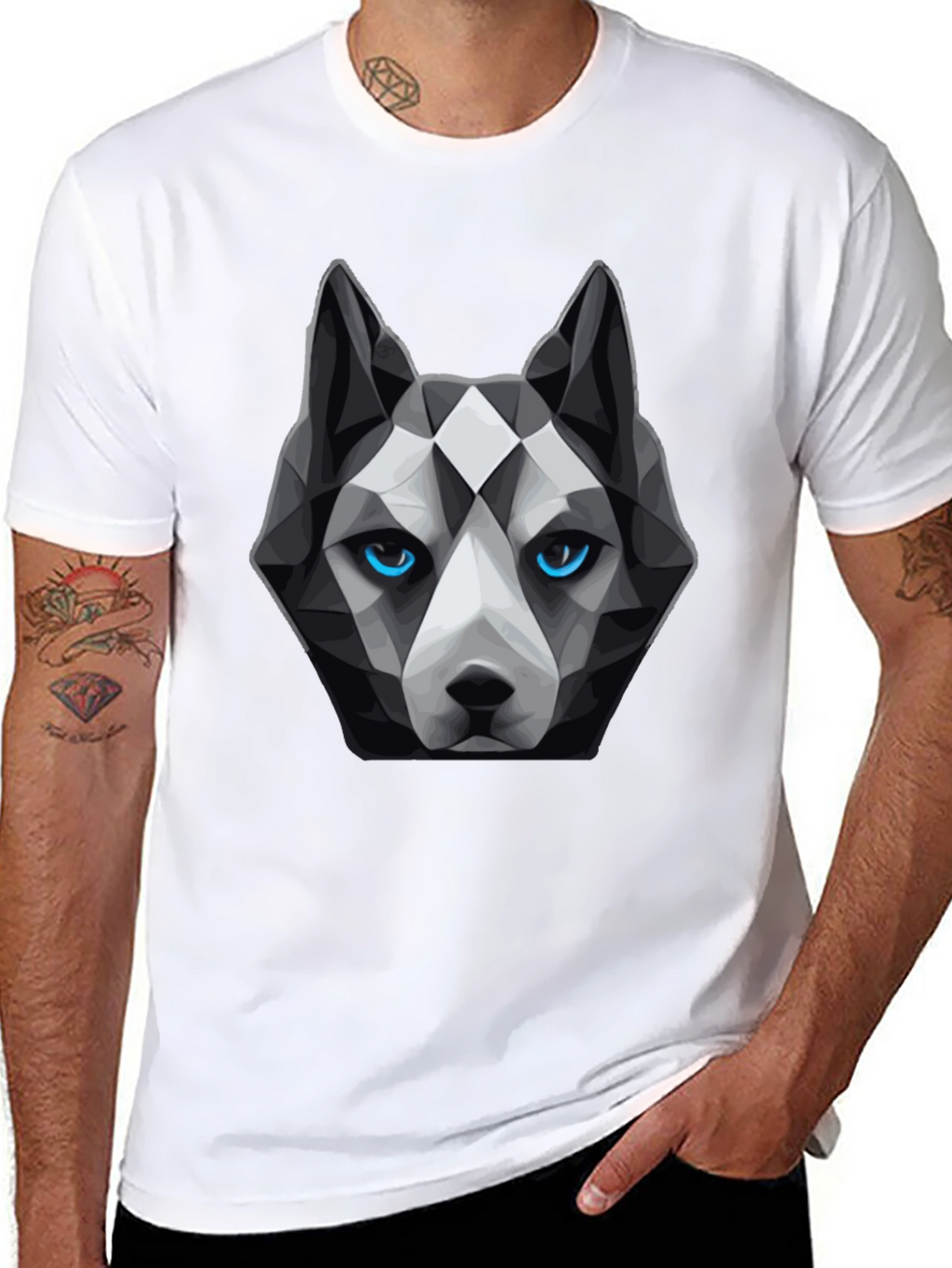 Geometric Husky Graphic Tee - Unique Dog Lover Design