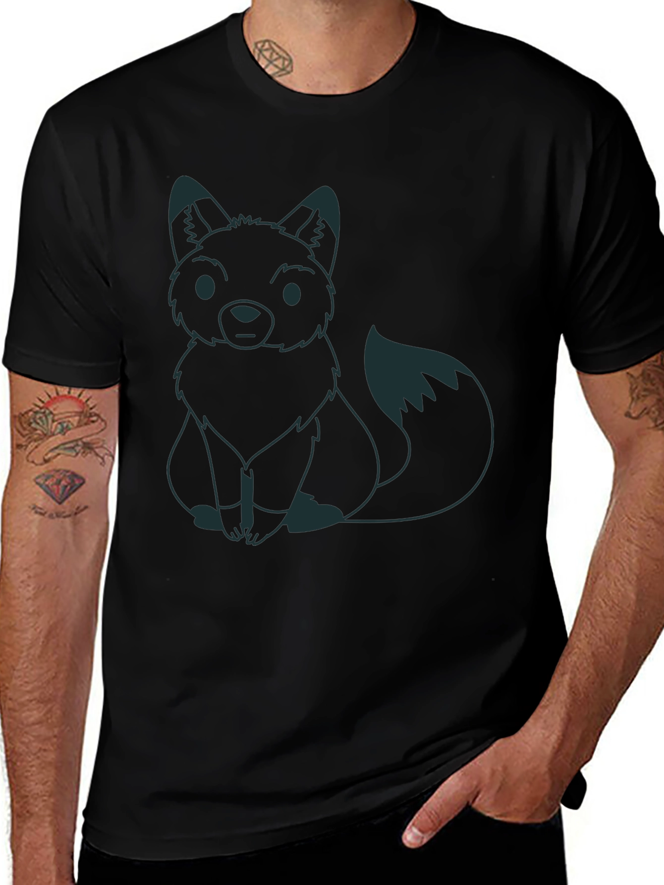Fox Graphic Tee - Black Crew Neck Shirt