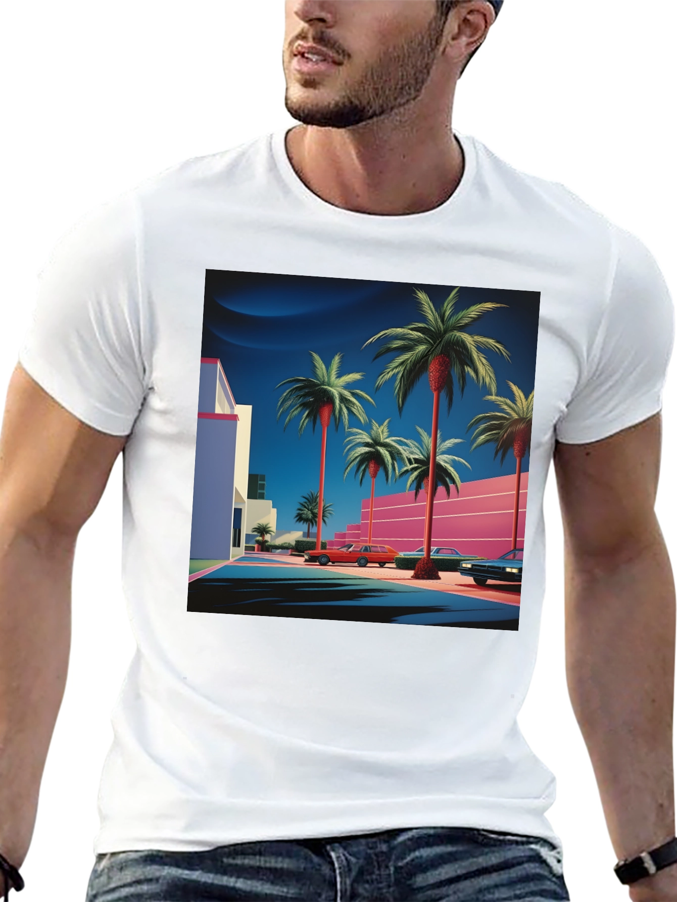 Retro Palm Tee - 80s Style