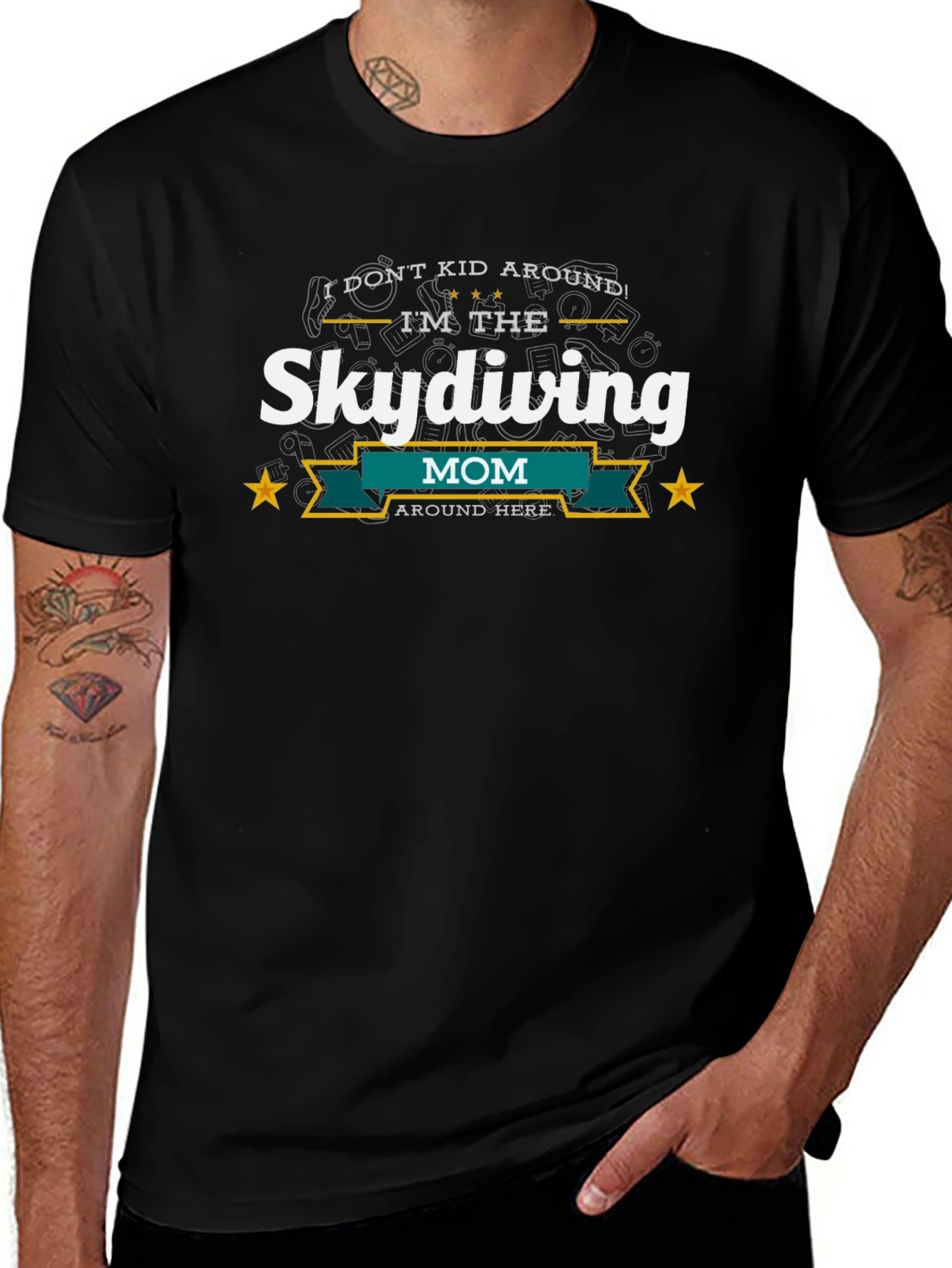 Skydiving Mom Black Graphic T-Shirt