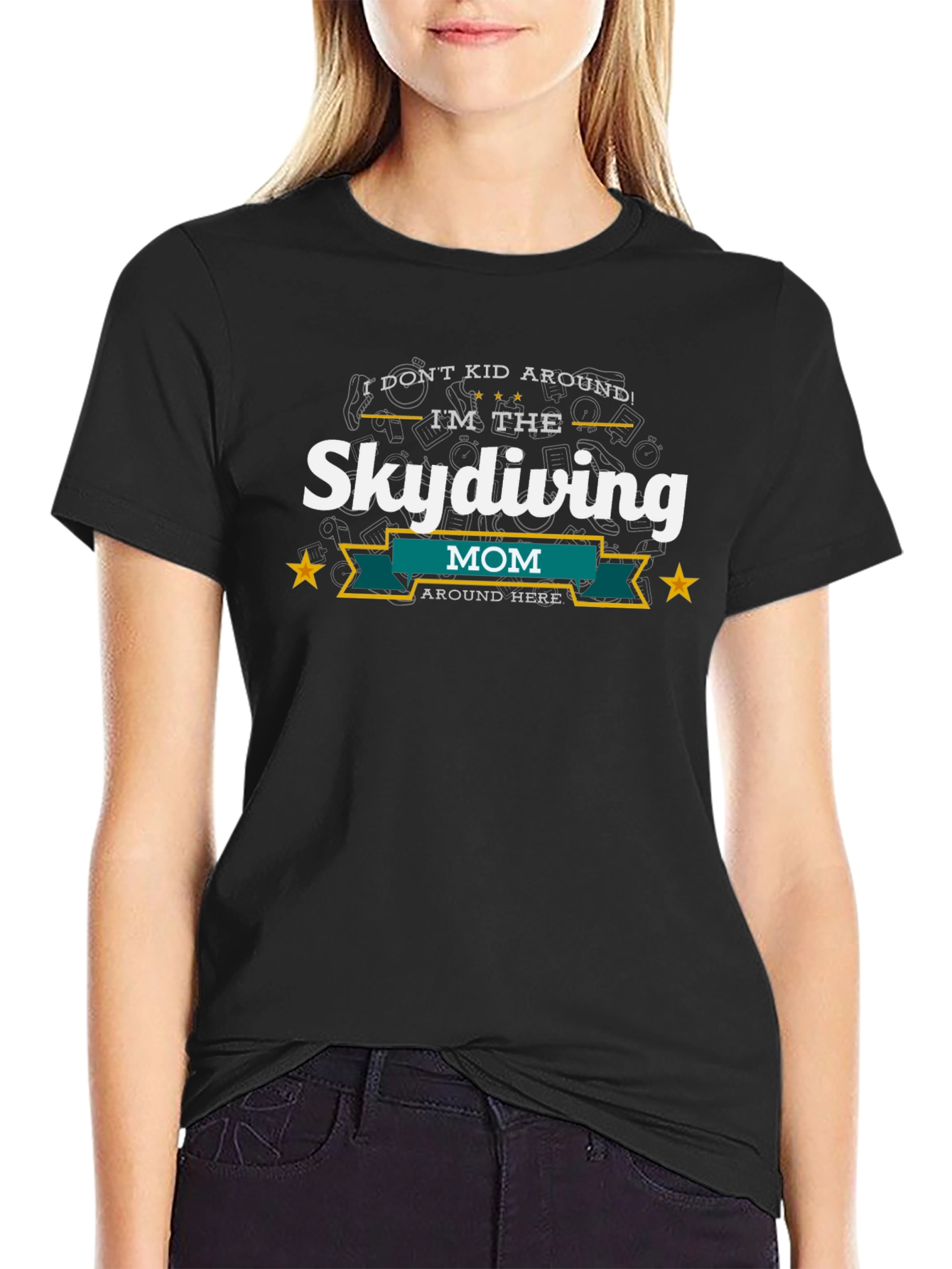 Skydiving Mom Black Graphic T-Shirt