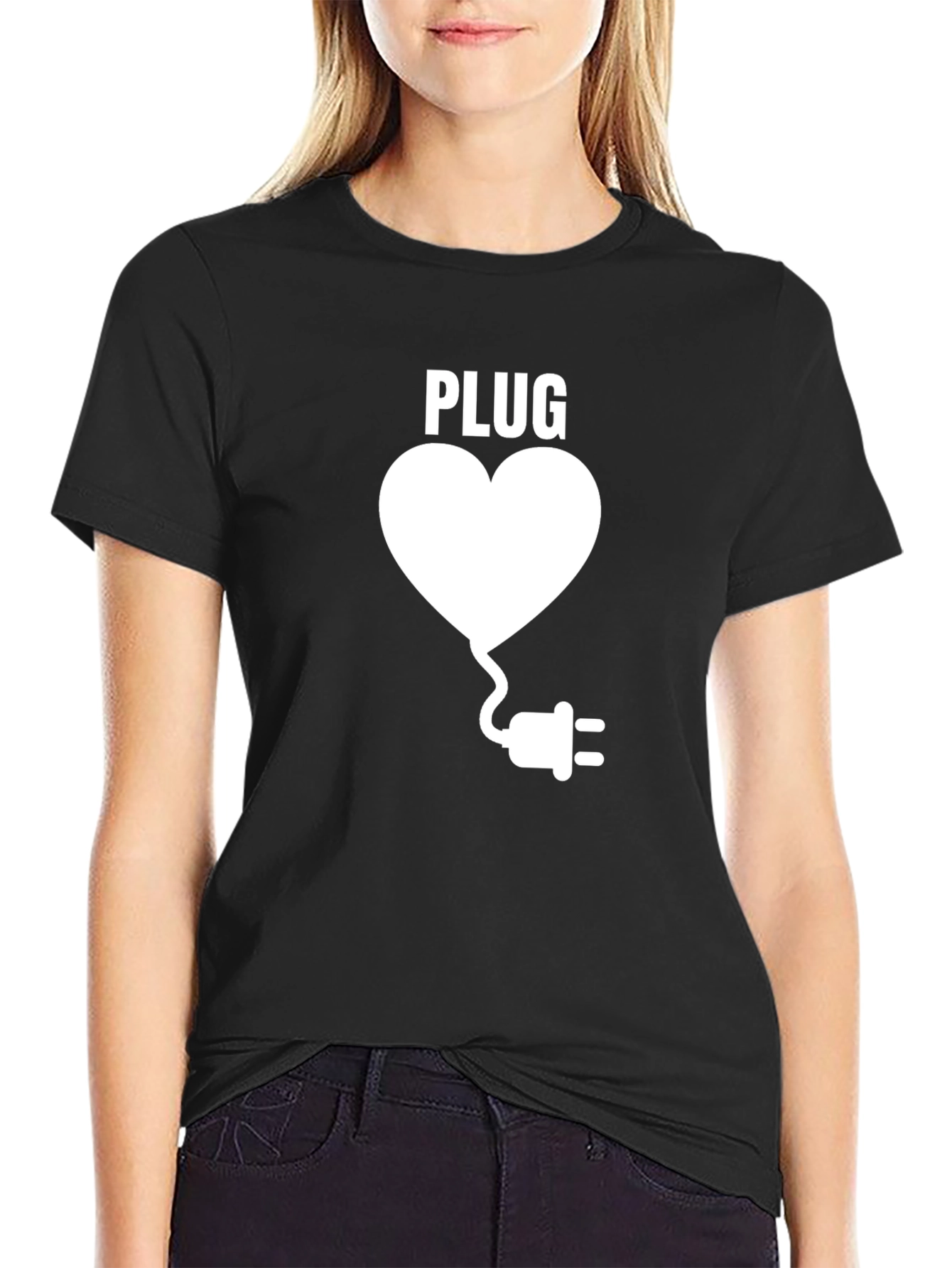 Plug Heart Relationship T-Shirt - Black Casual Tee