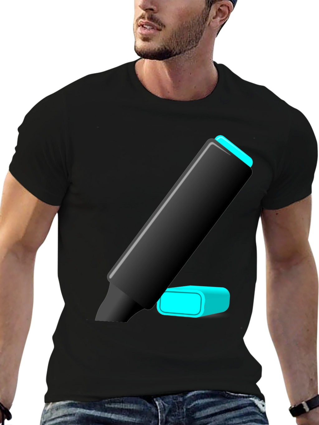 Modern Highlighter Graphic Tee - Black Cotton Blend