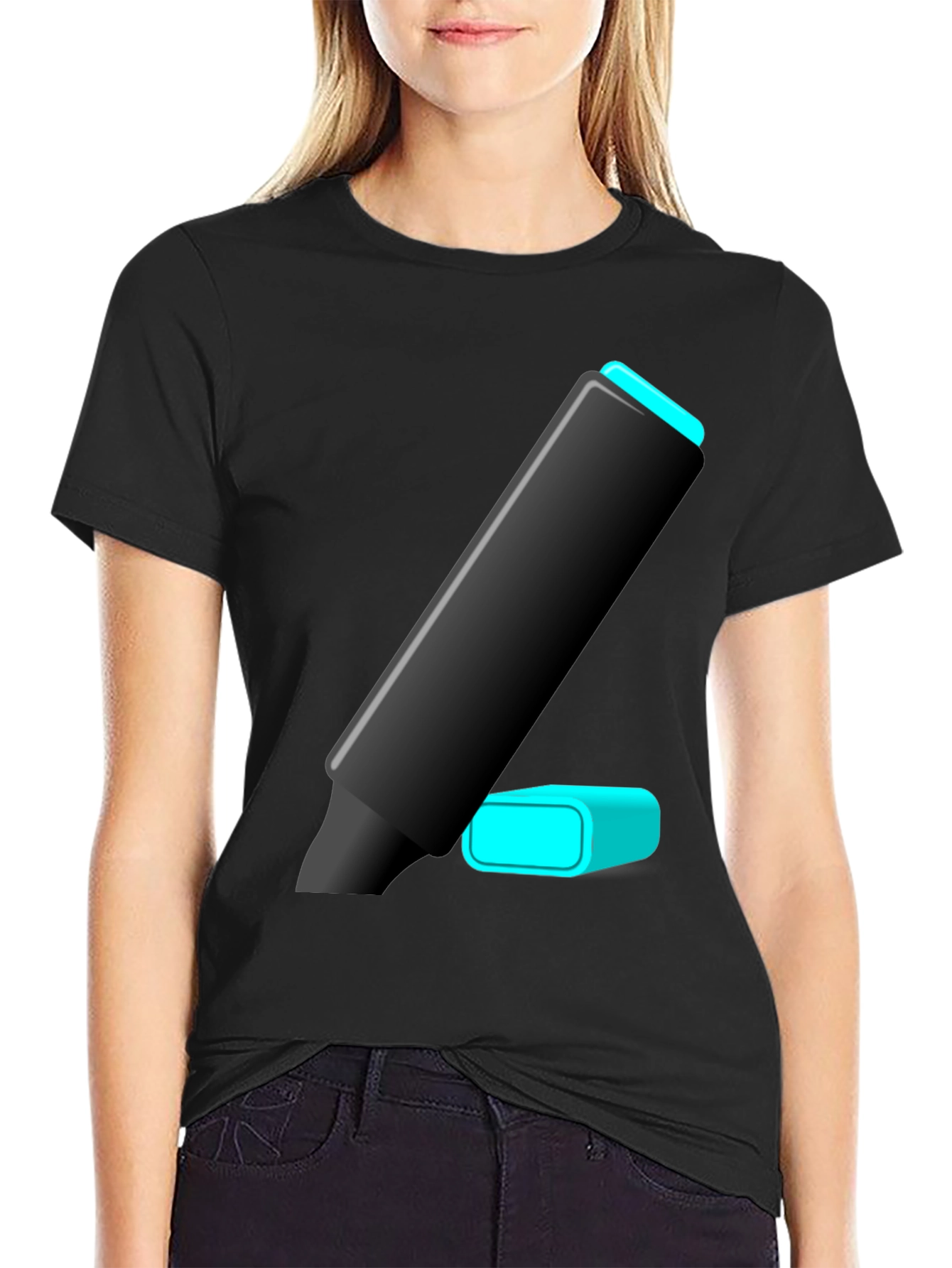 Modern Highlighter Graphic Tee - Black Cotton Blend