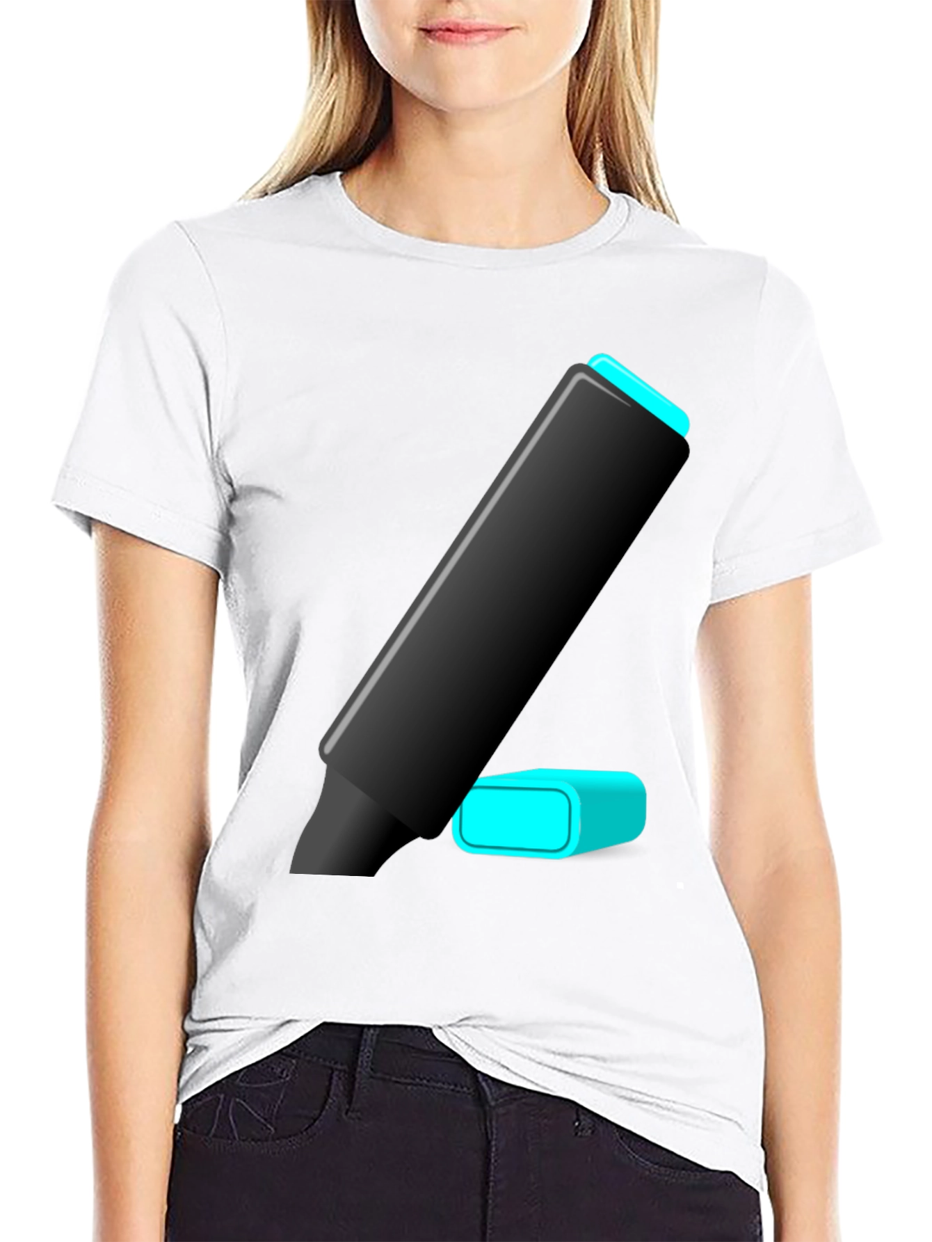 Modern Highlighter Graphic Tee - Black Cotton Blend