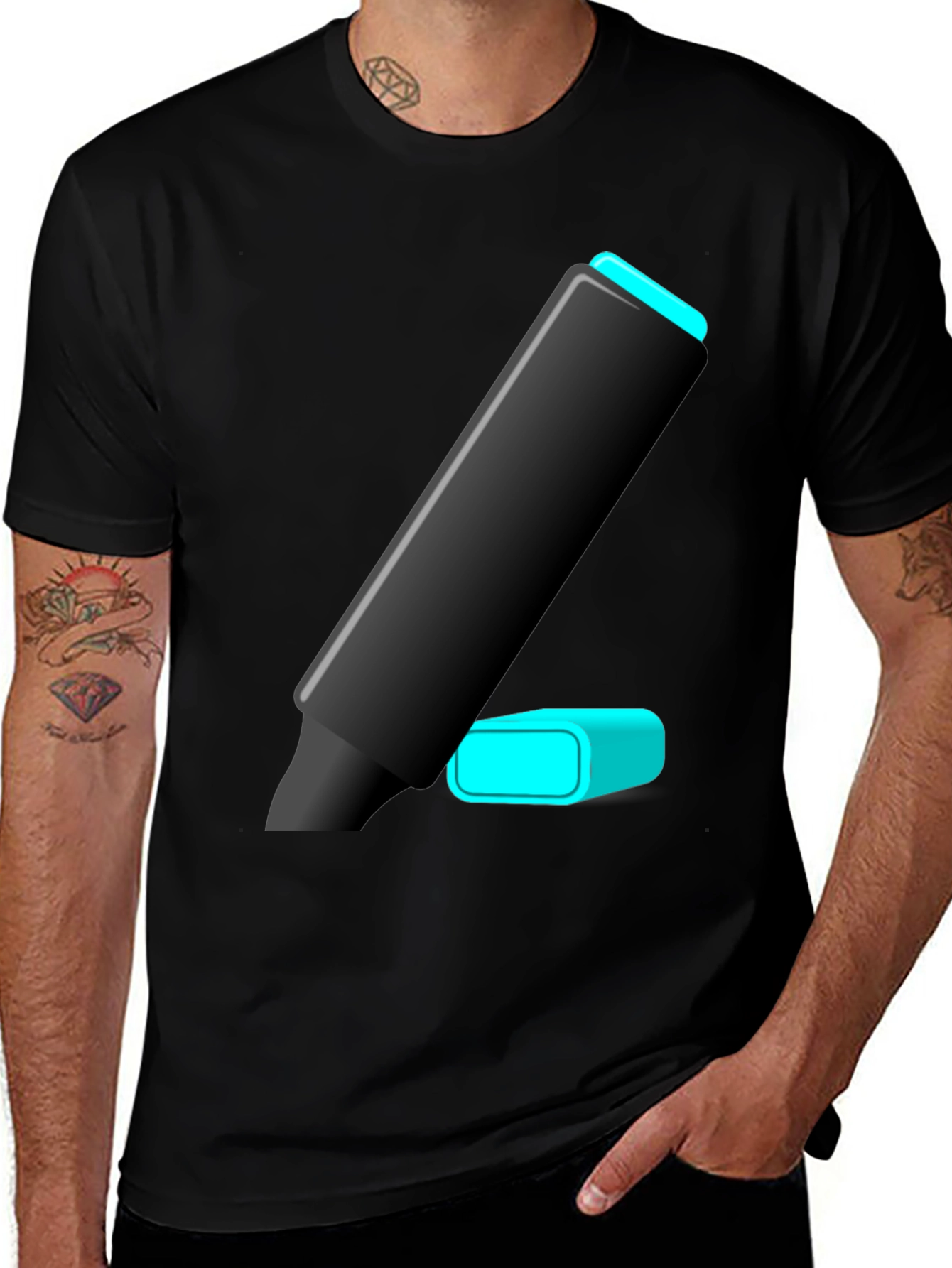 Modern Highlighter Graphic Tee - Black Cotton Blend