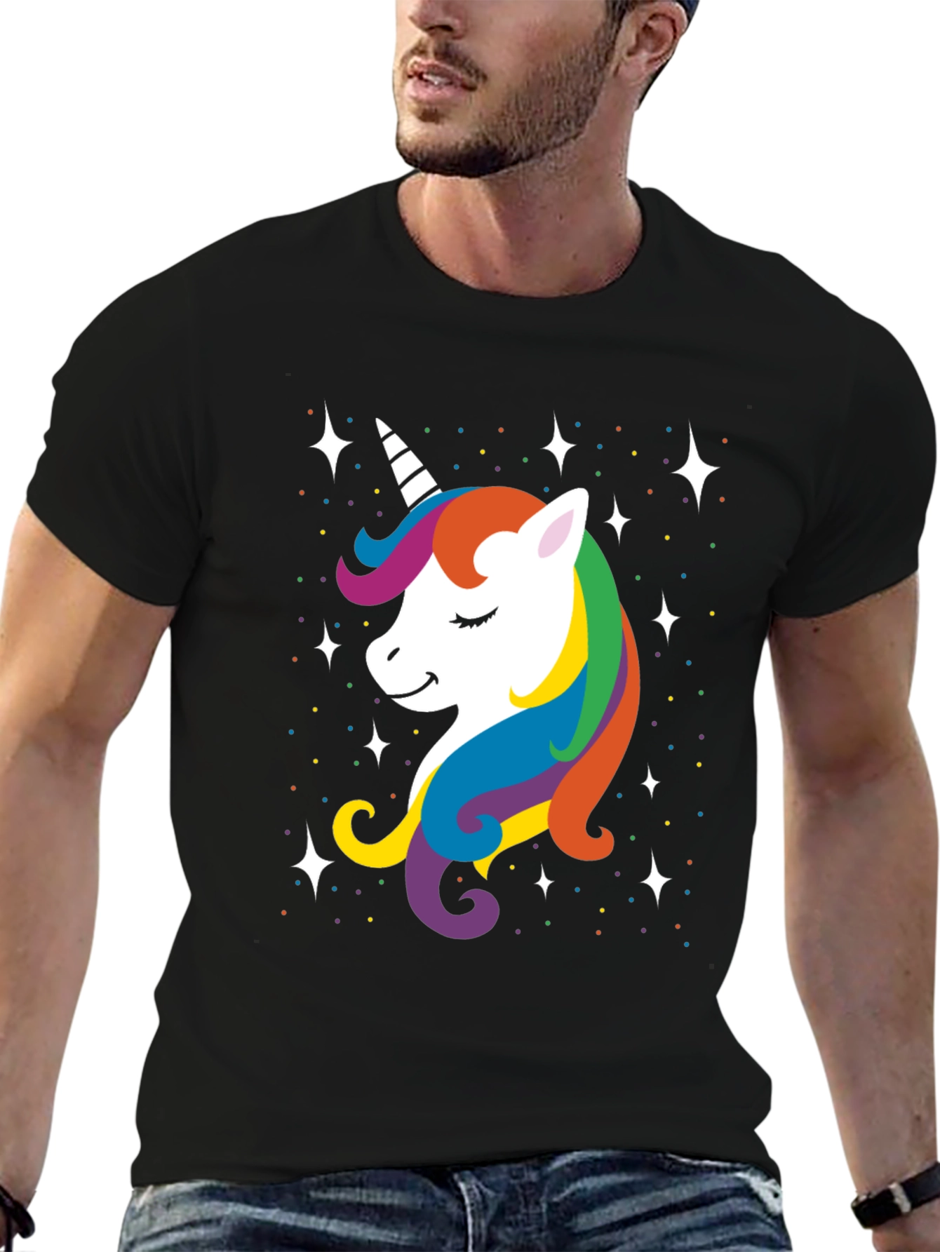 Unicorn Rainbow T-Shirt - Mens Black Graphic Tee