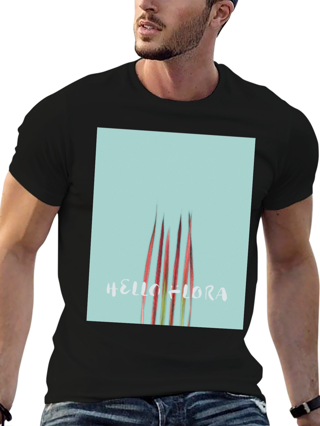 Hello Flora Graphic T-Shirt - Black Casual Tee