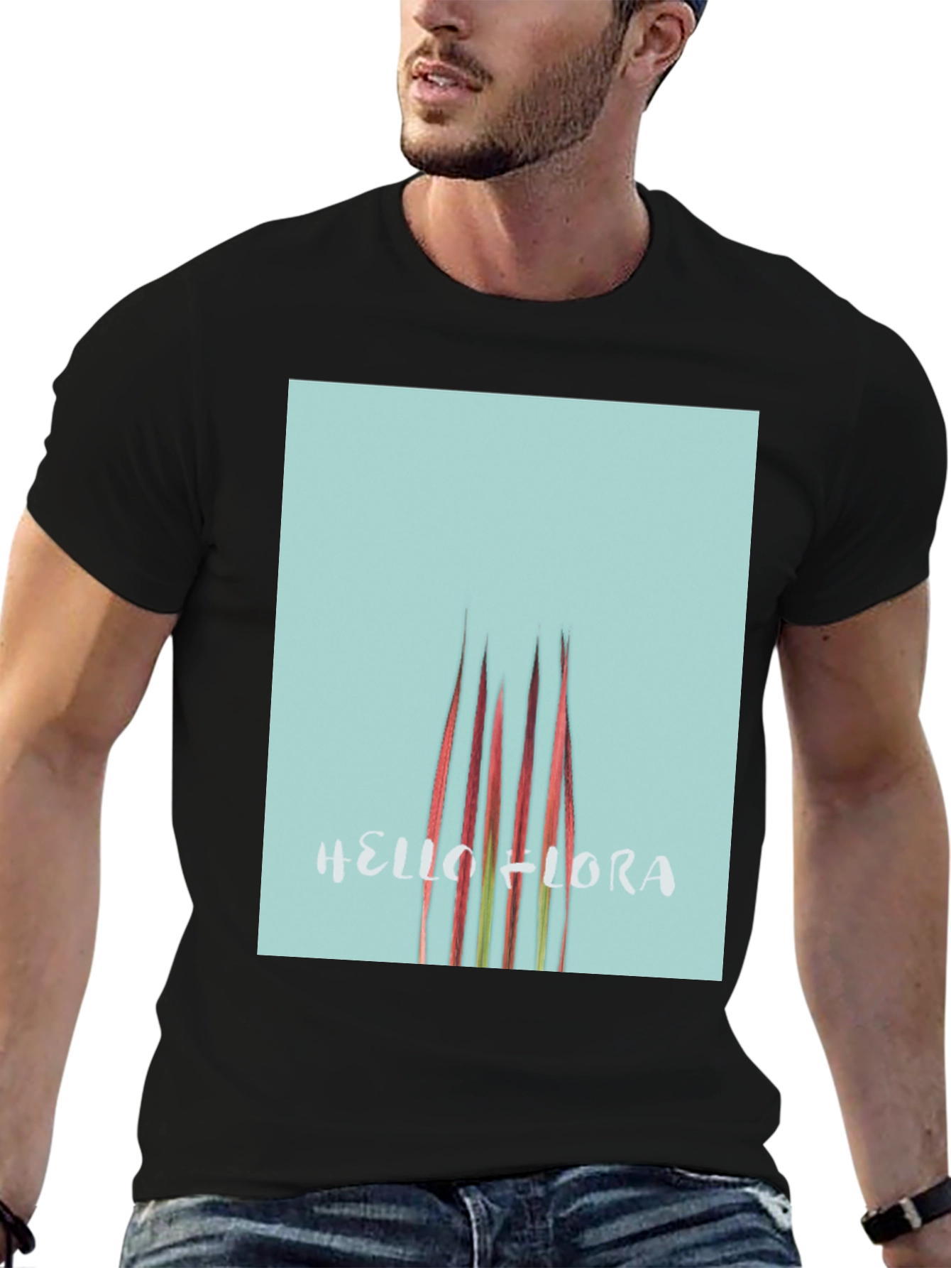 Hello Flora Graphic T-Shirt - Black Casual Tee