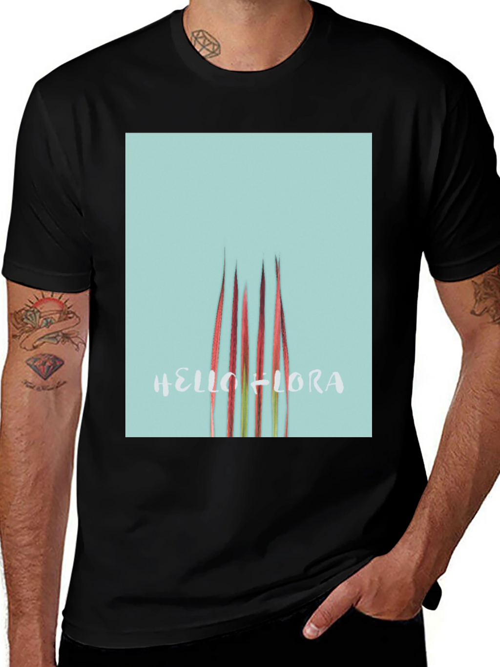 Hello Flora Graphic T-Shirt - Black Casual Tee
