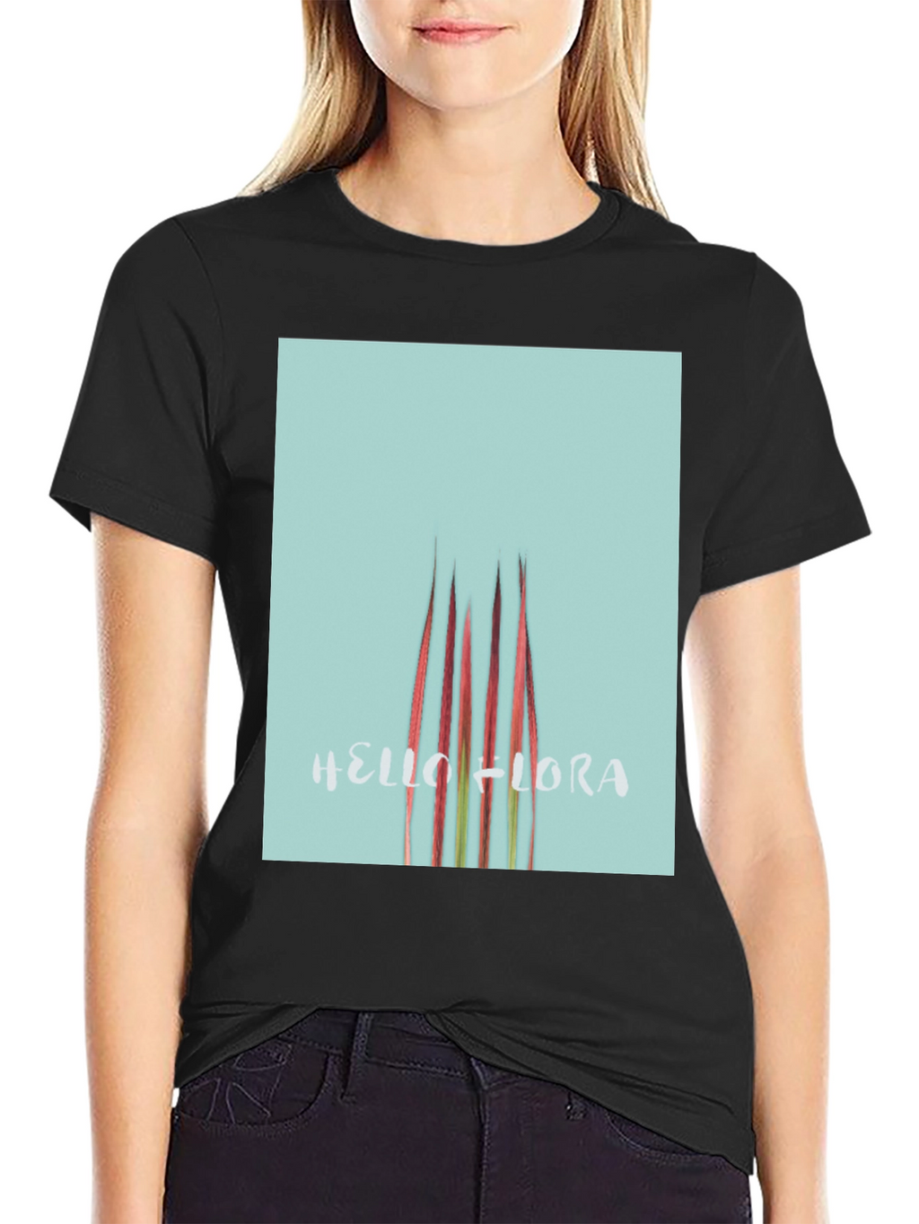 Hello Flora Graphic T-Shirt - Black Casual Tee