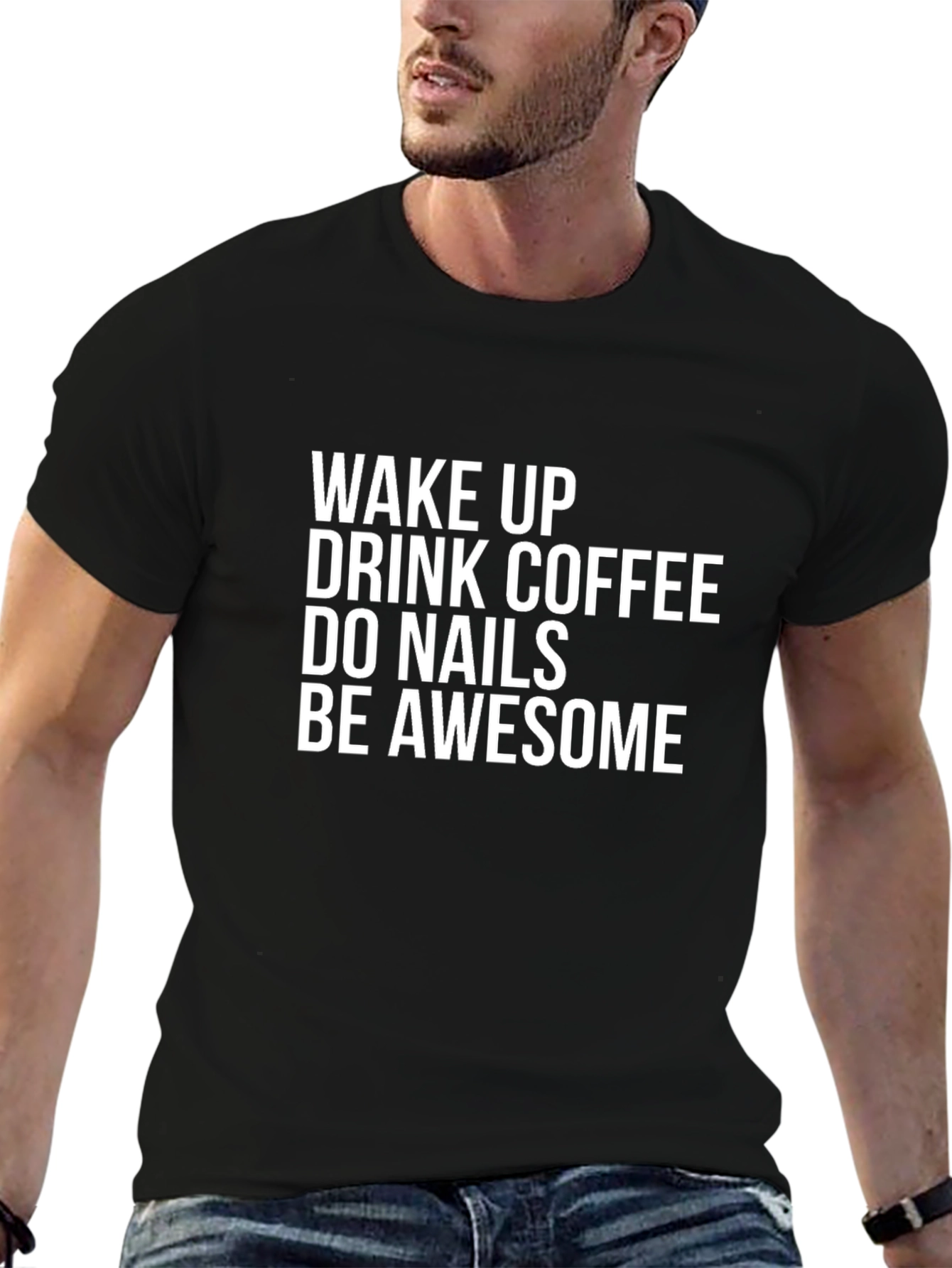 Wake Up Coffee Nails Awesome Black T-Shirt