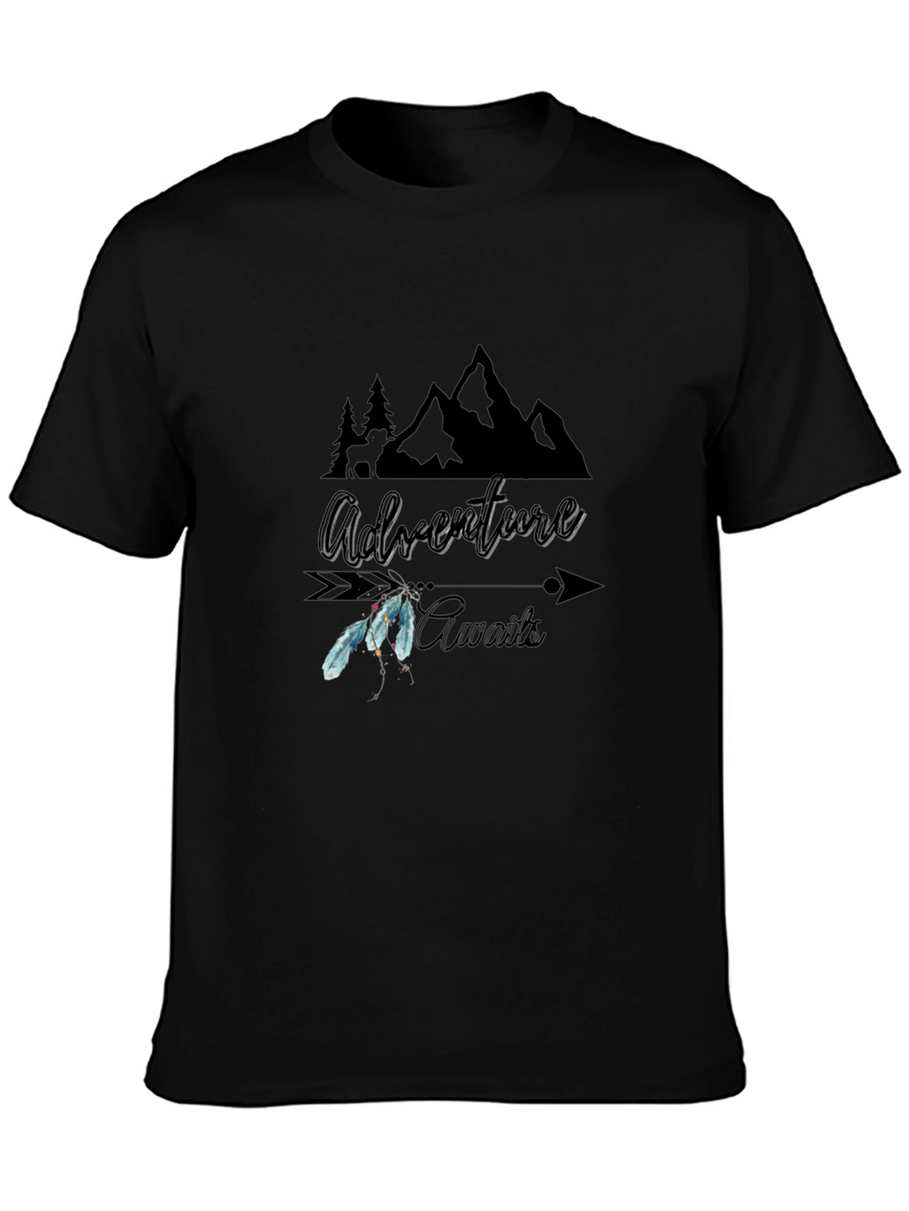 Adventure Awaits Graphic Tee - Black Cotton T-Shirt