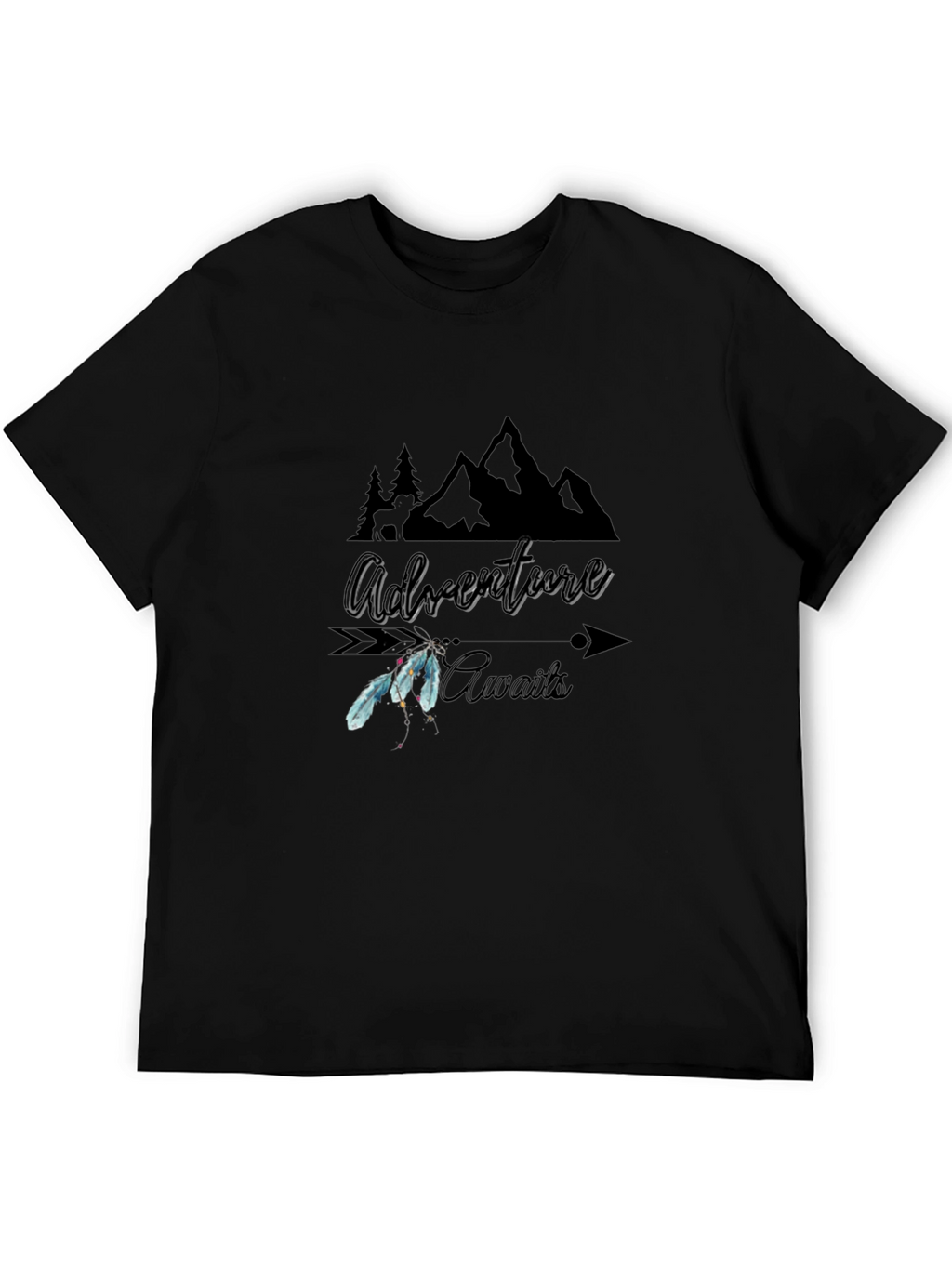 Adventure Awaits Graphic Tee - Black Cotton T-Shirt