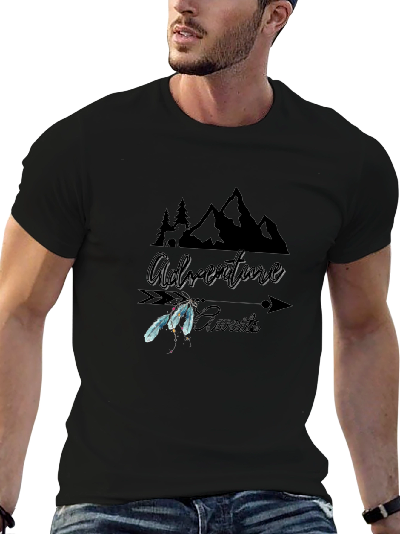Adventure Awaits Graphic Tee - Black Cotton T-Shirt