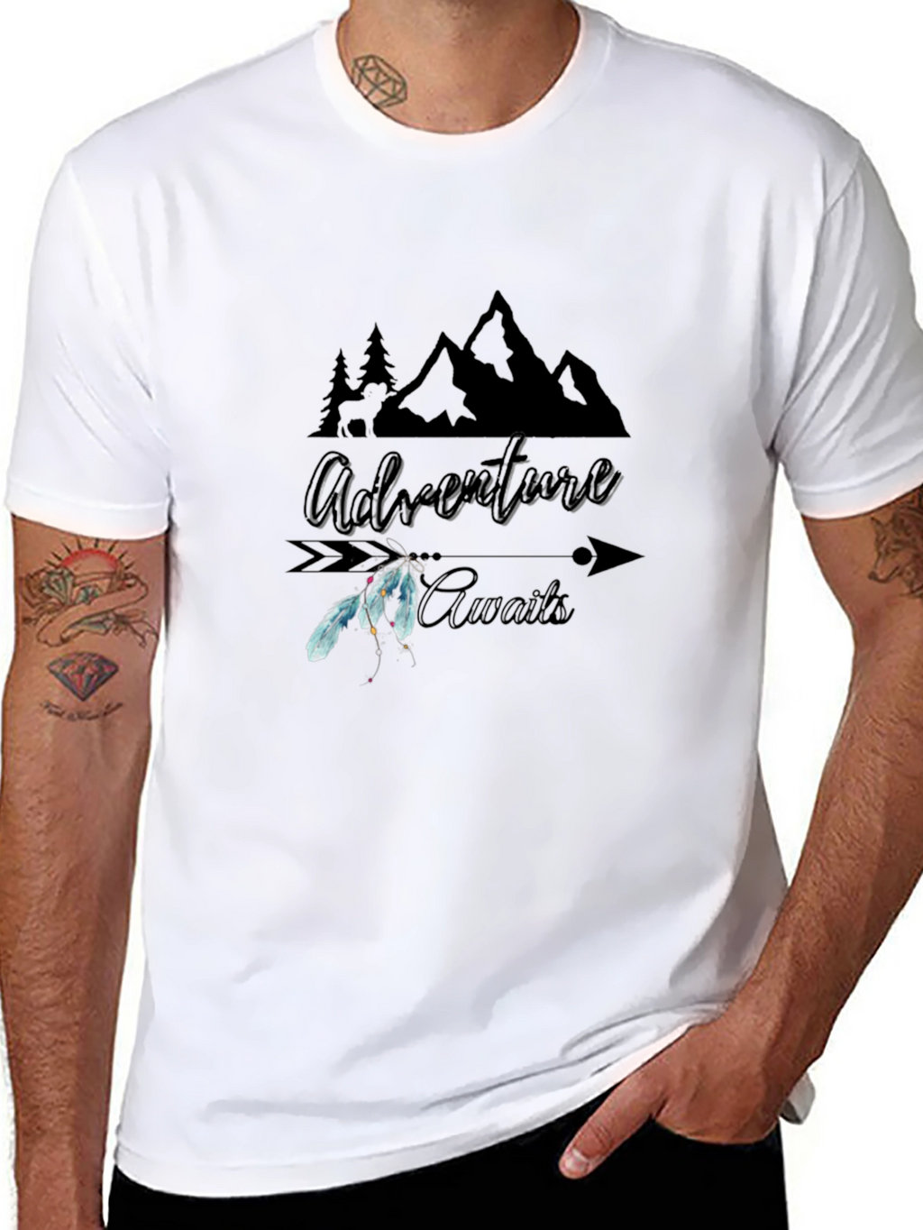 Adventure Awaits Graphic Tee - Black Cotton T-Shirt